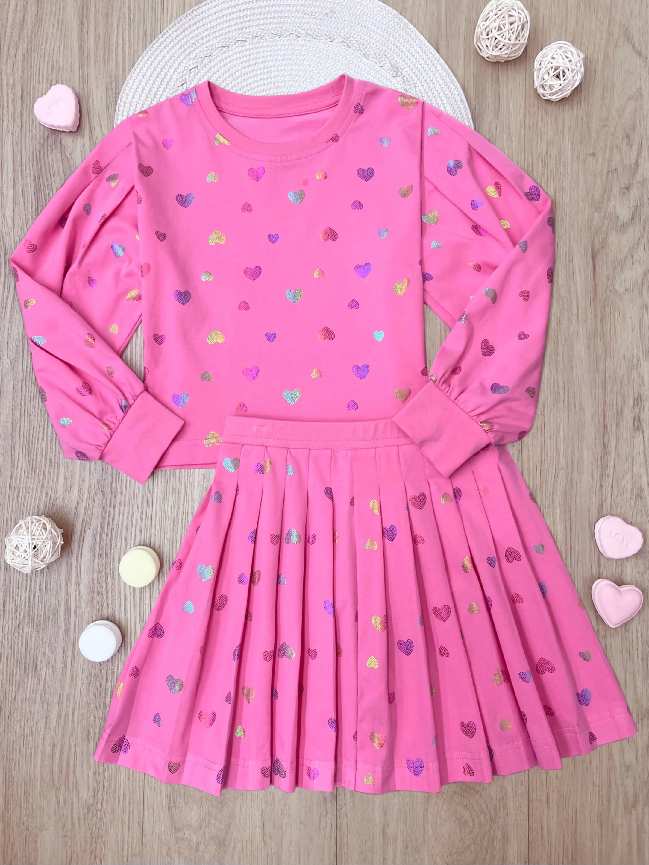 Love Struck Pink Foil Heart Sweater & Skirt Valentine’s Day Outfit - Image 2