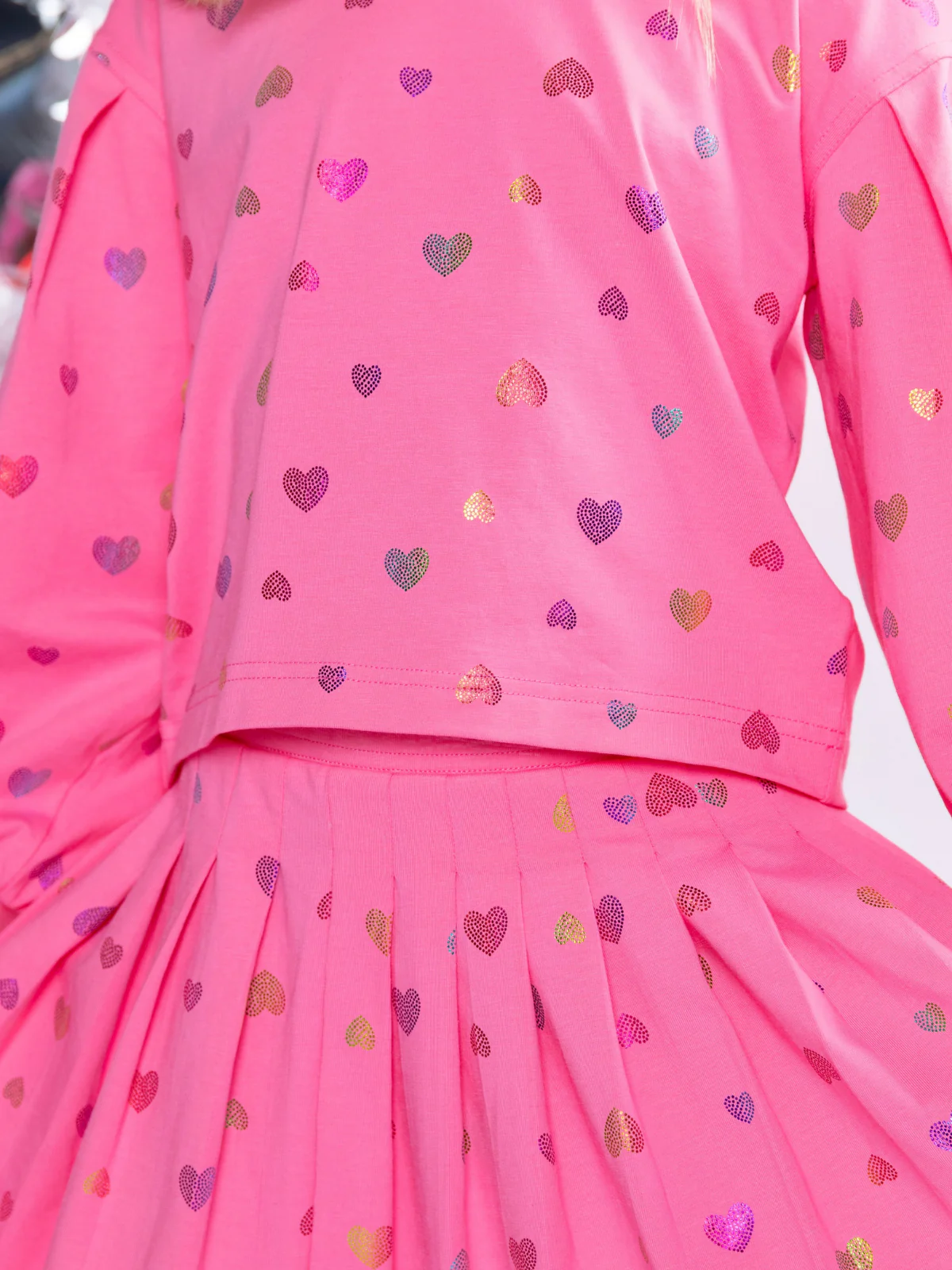 Love Struck Pink Foil Heart Sweater & Skirt Valentine’s Day Outfit - Image 8