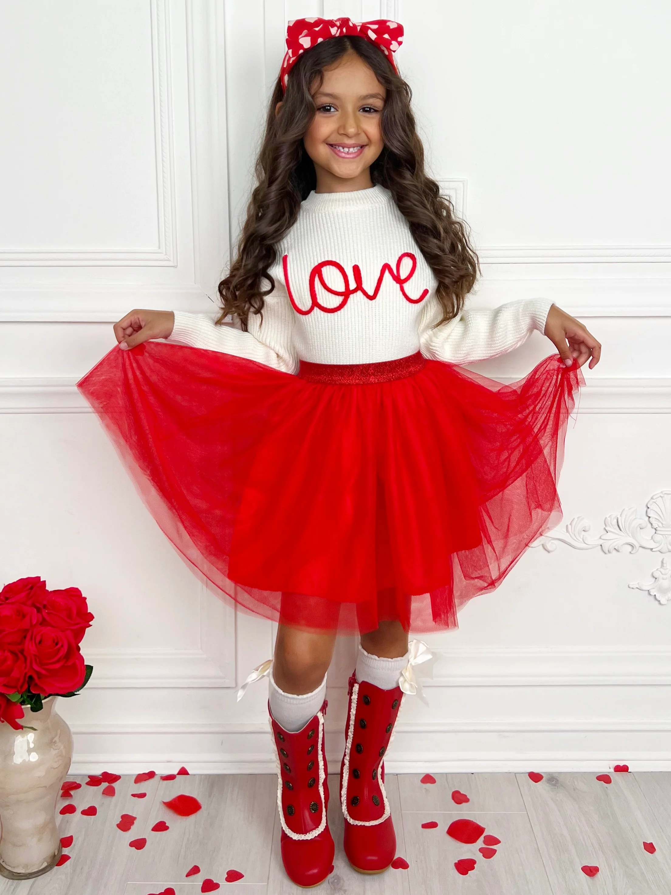 Embroidered "Love" Sweater and Tutu Skirt Set - Image 3