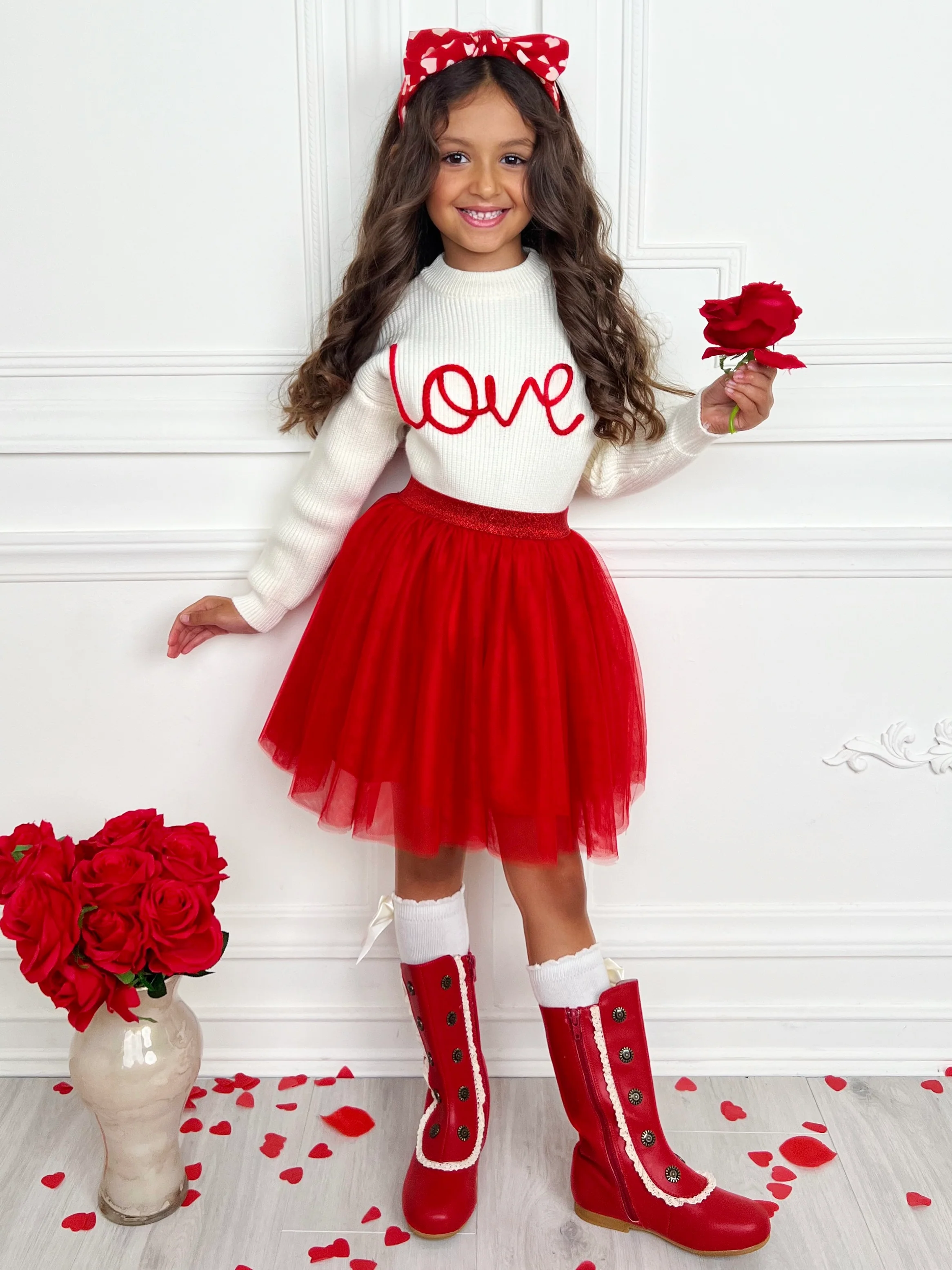 Embroidered "Love" Sweater and Tutu Skirt Set - Image 4