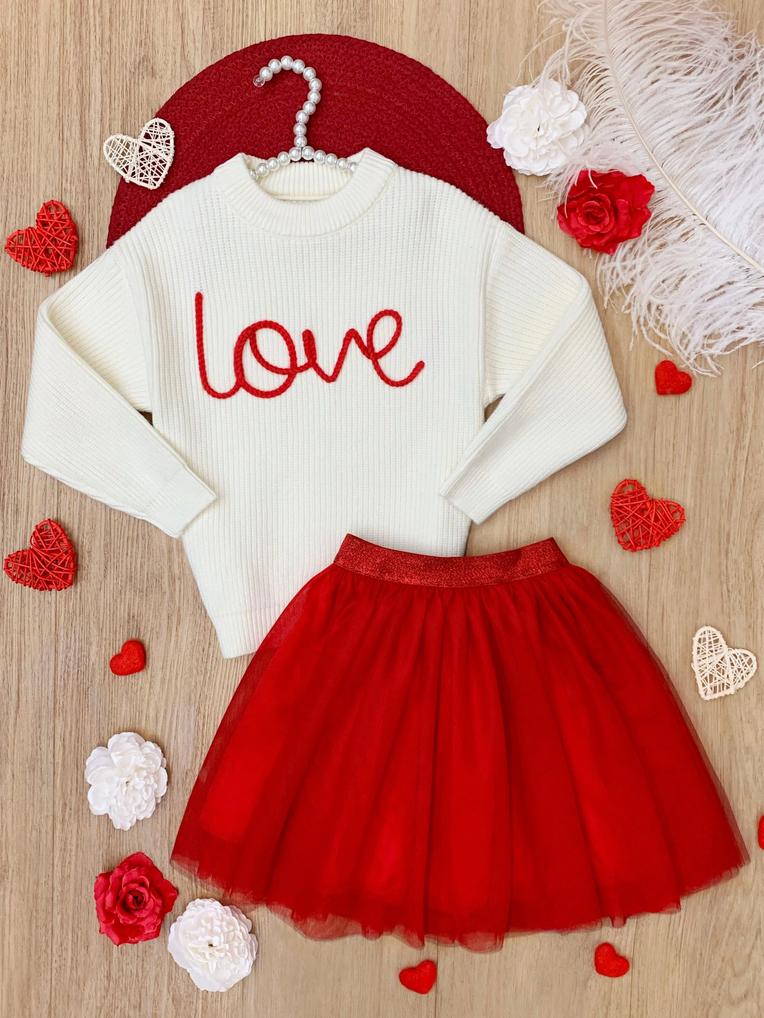 Embroidered "Love" Sweater and Tutu Skirt Set - Image 5