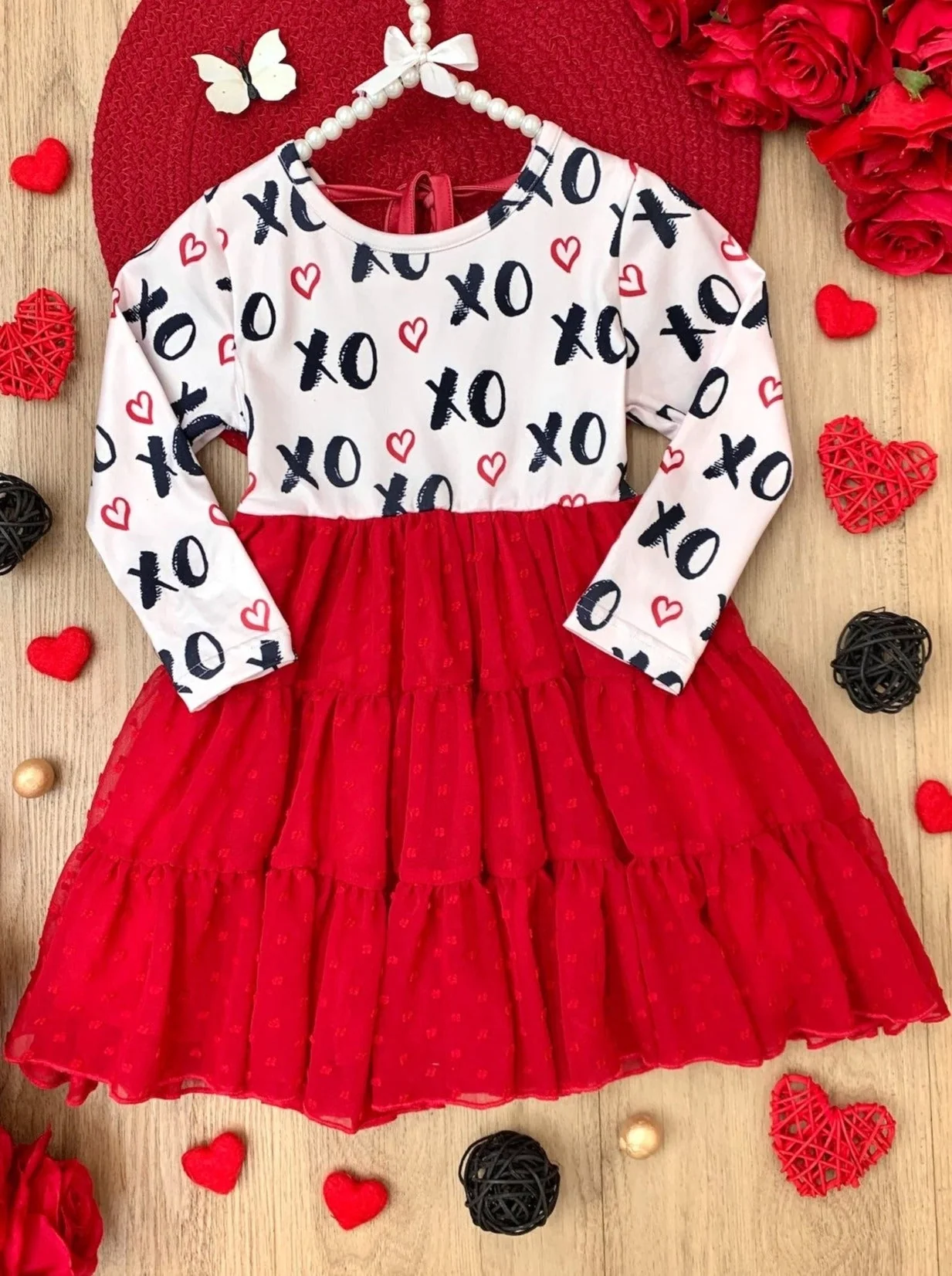 "XO" Heart Long Sleeve Ruffle Tutu Dress - Image 2