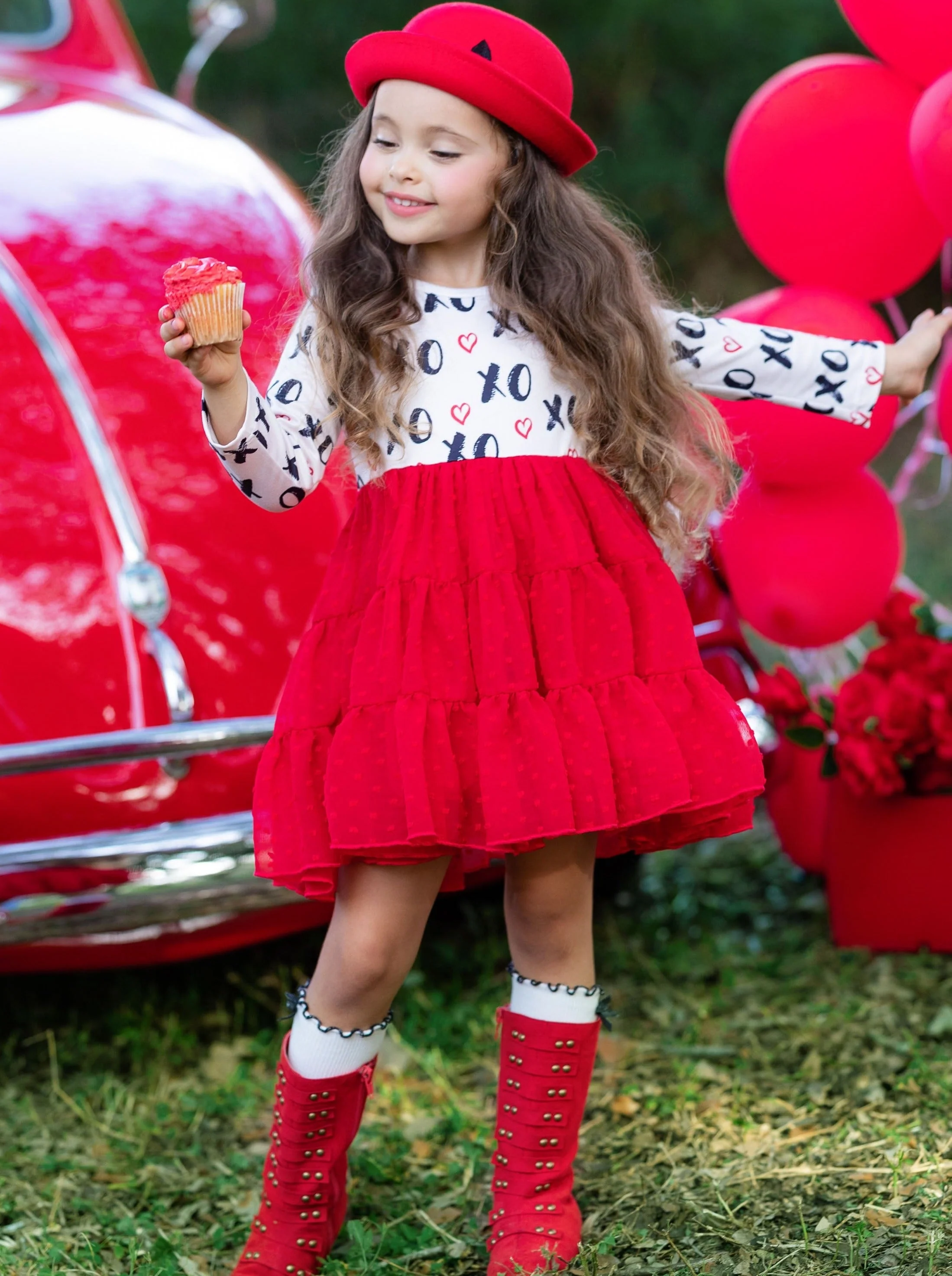 "XO" Heart Long Sleeve Ruffle Tutu Dress - Image 3