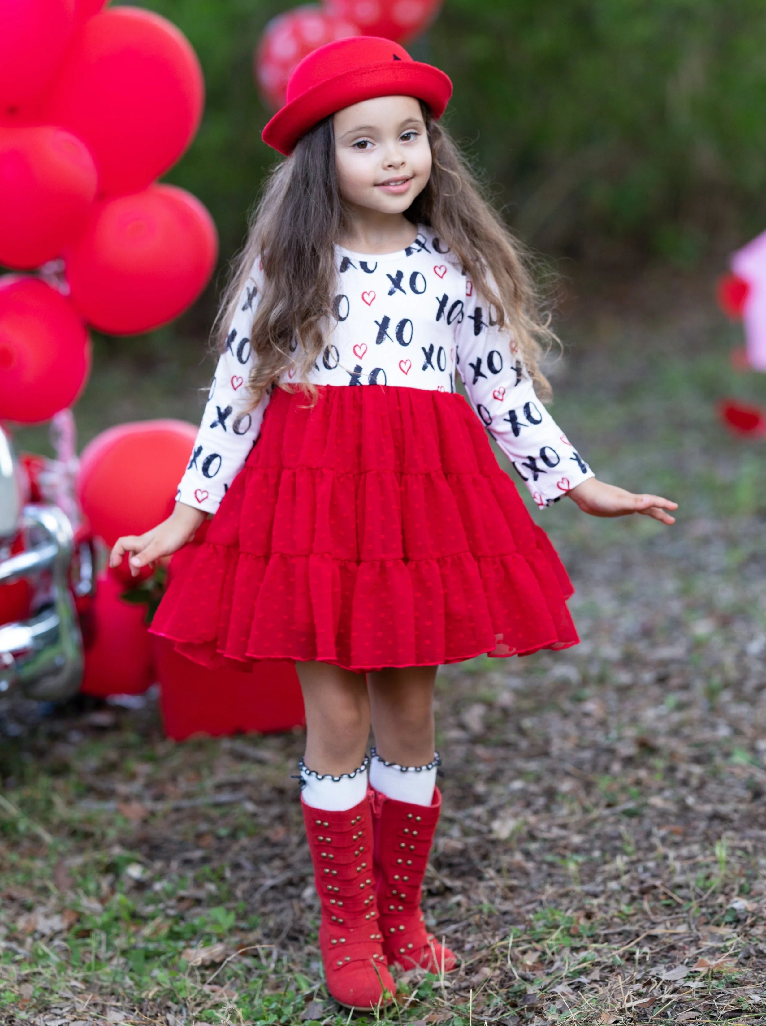 "XO" Heart Long Sleeve Ruffle Tutu Dress - Image 6