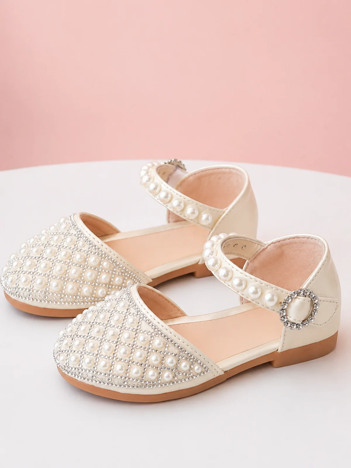 Luxe Pearl Shimmer Strap Dress Flats - Image 2