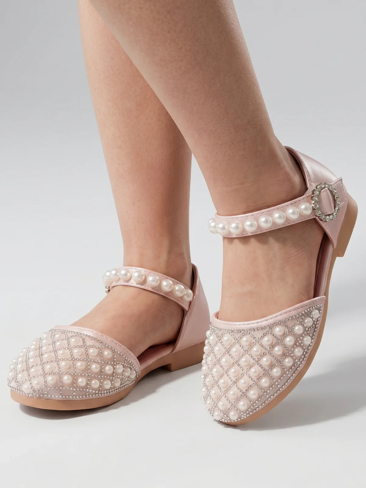 Luxe Pearl Shimmer Strap Dress Flats - Image 3