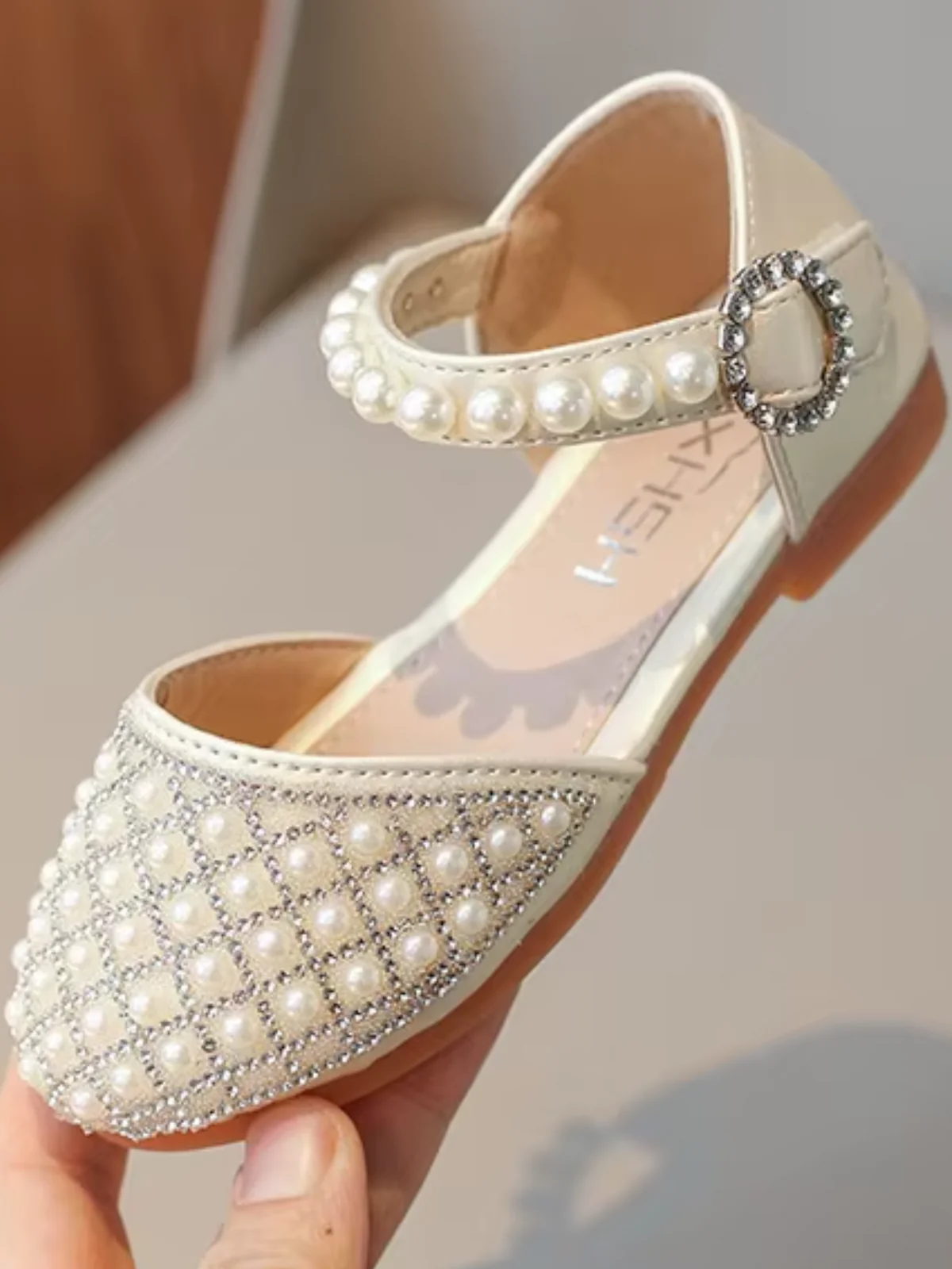 Luxe Pearl Shimmer Strap Dress Flats - Image 5