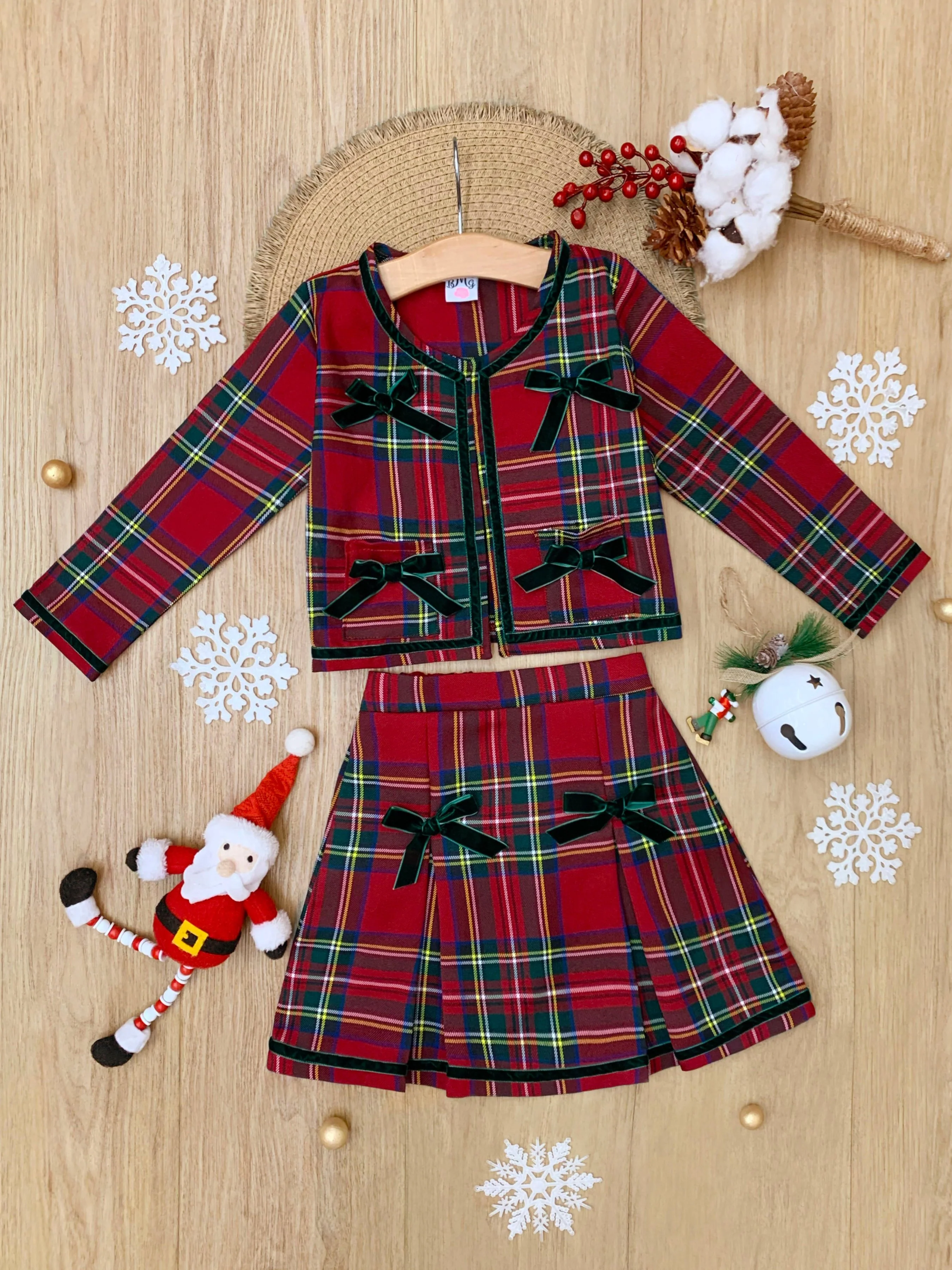 Made For Fashionistas Festive Plaid Tweed Blazer And Skirt Set - Image 4