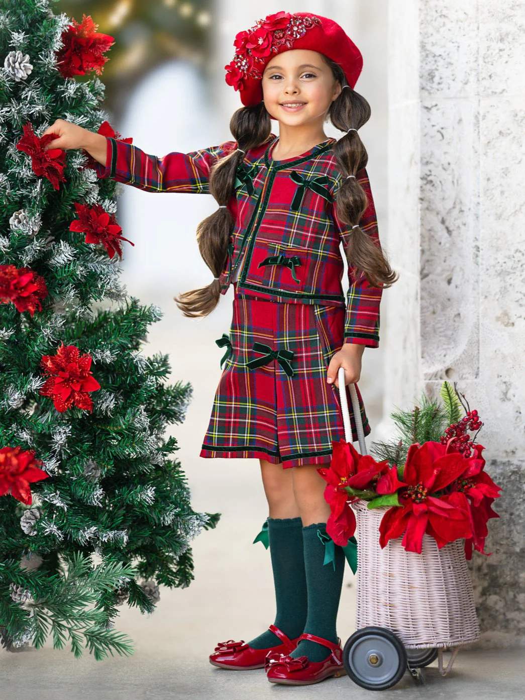 Made For Fashionistas Festive Plaid Tweed Blazer And Skirt Set - Image 5
