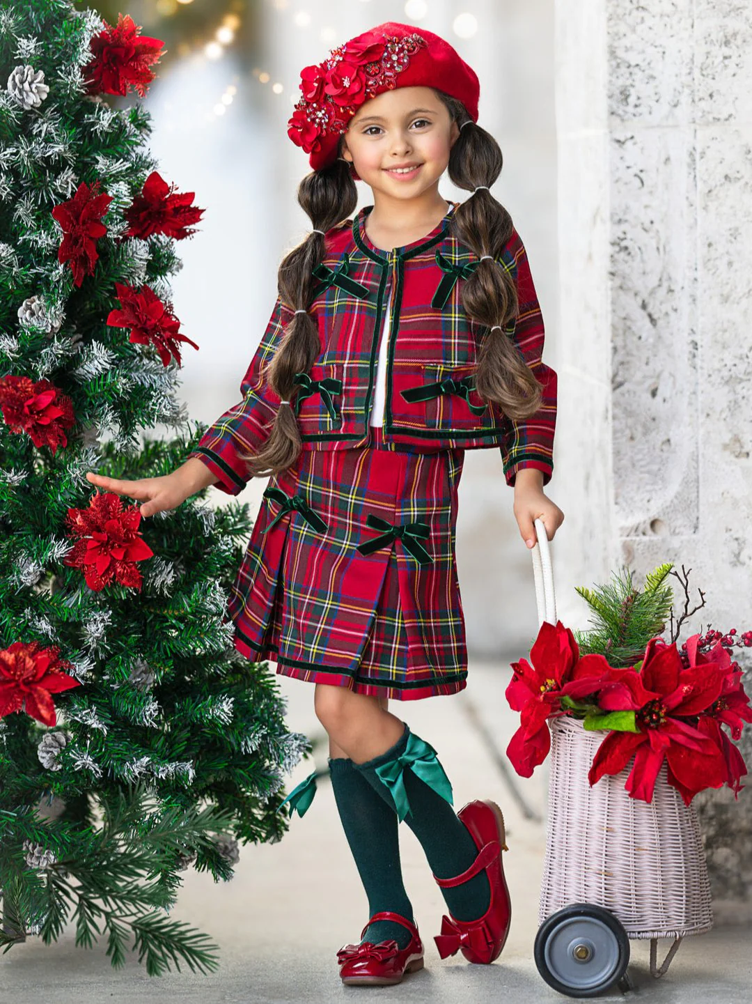 Made For Fashionistas Festive Plaid Tweed Blazer And Skirt Set - Image 6