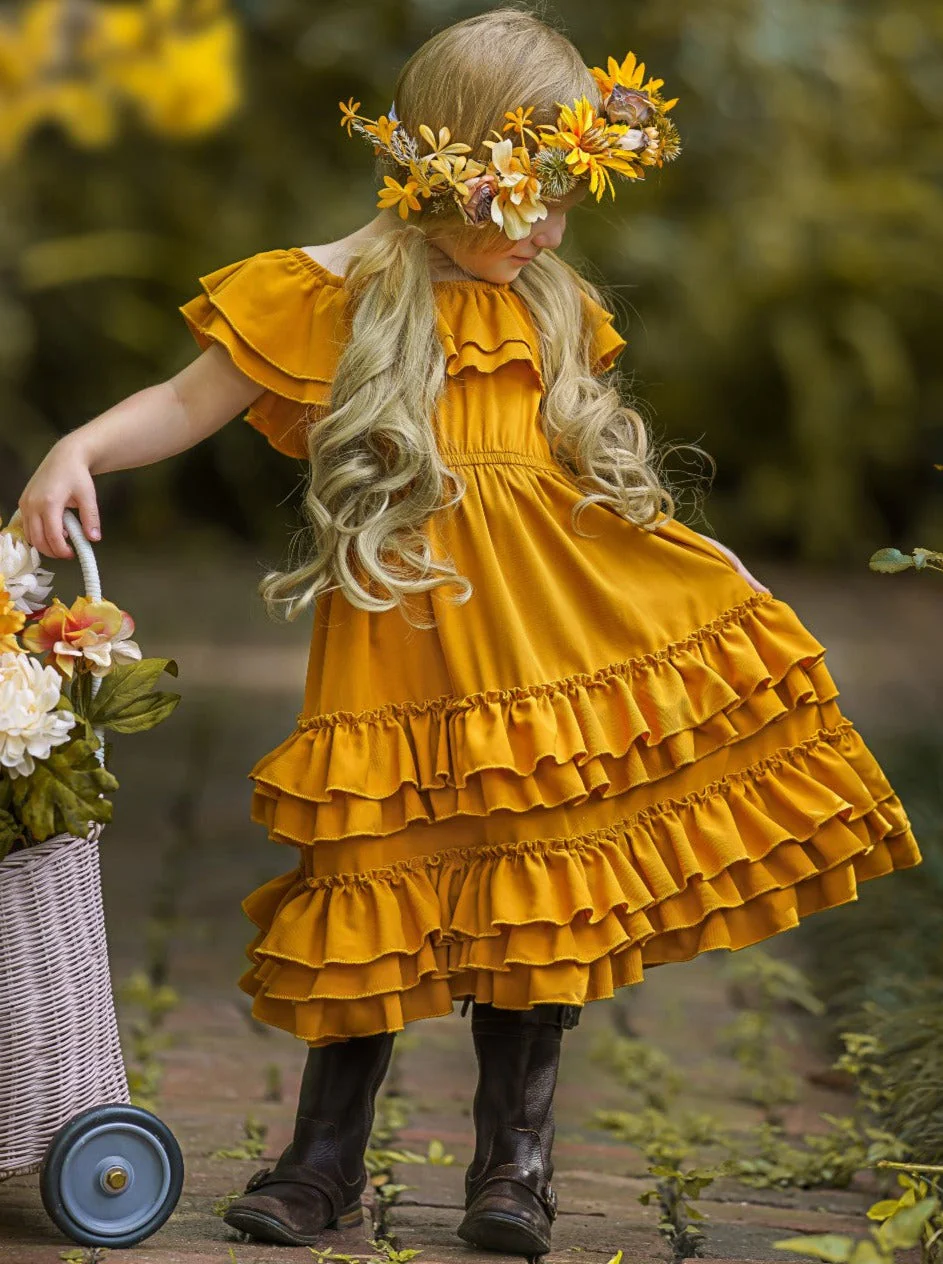 Marigold Sunset Tiered Ruffle Midi Dress - Image 2