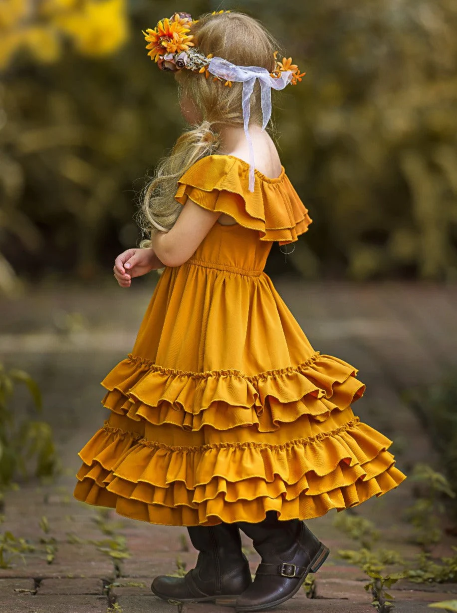 Marigold Sunset Tiered Ruffle Midi Dress - Image 3