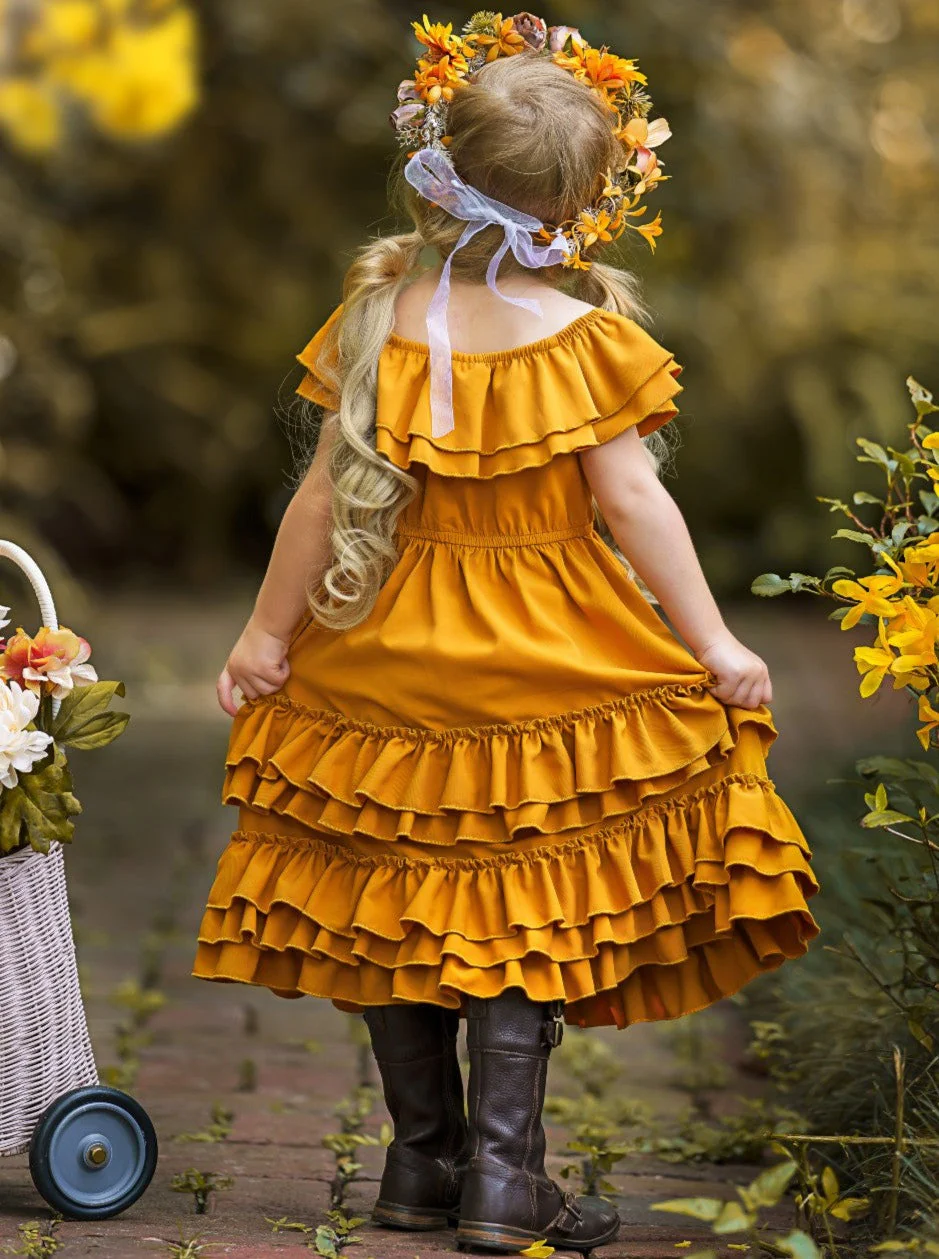 Marigold Sunset Tiered Ruffle Midi Dress - Image 4