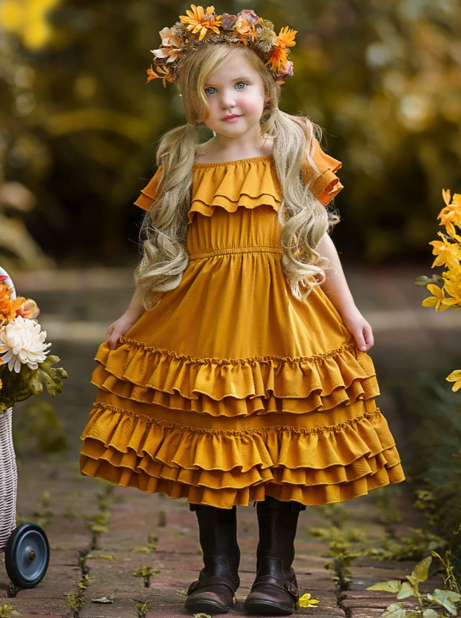 Marigold Sunset Tiered Ruffle Midi Dress - Image 5