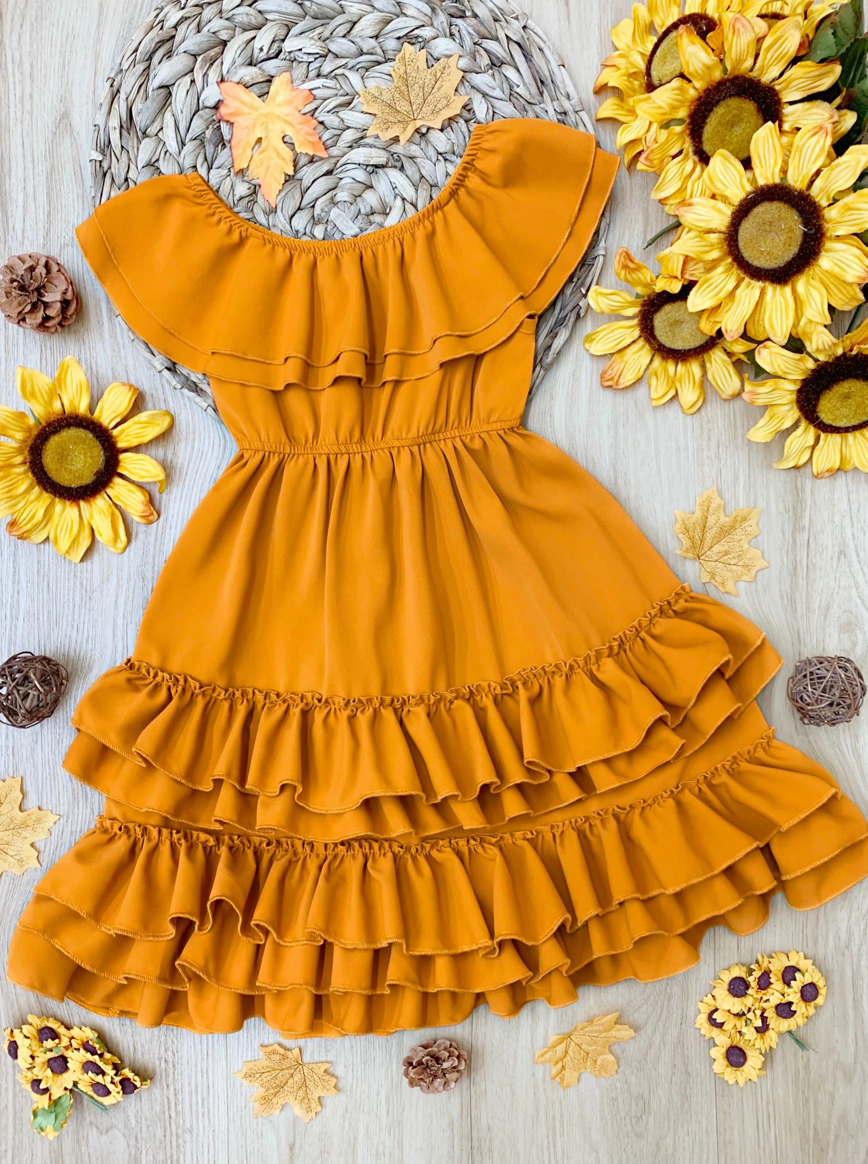 Marigold Sunset Tiered Ruffle Midi Dress - Image 6