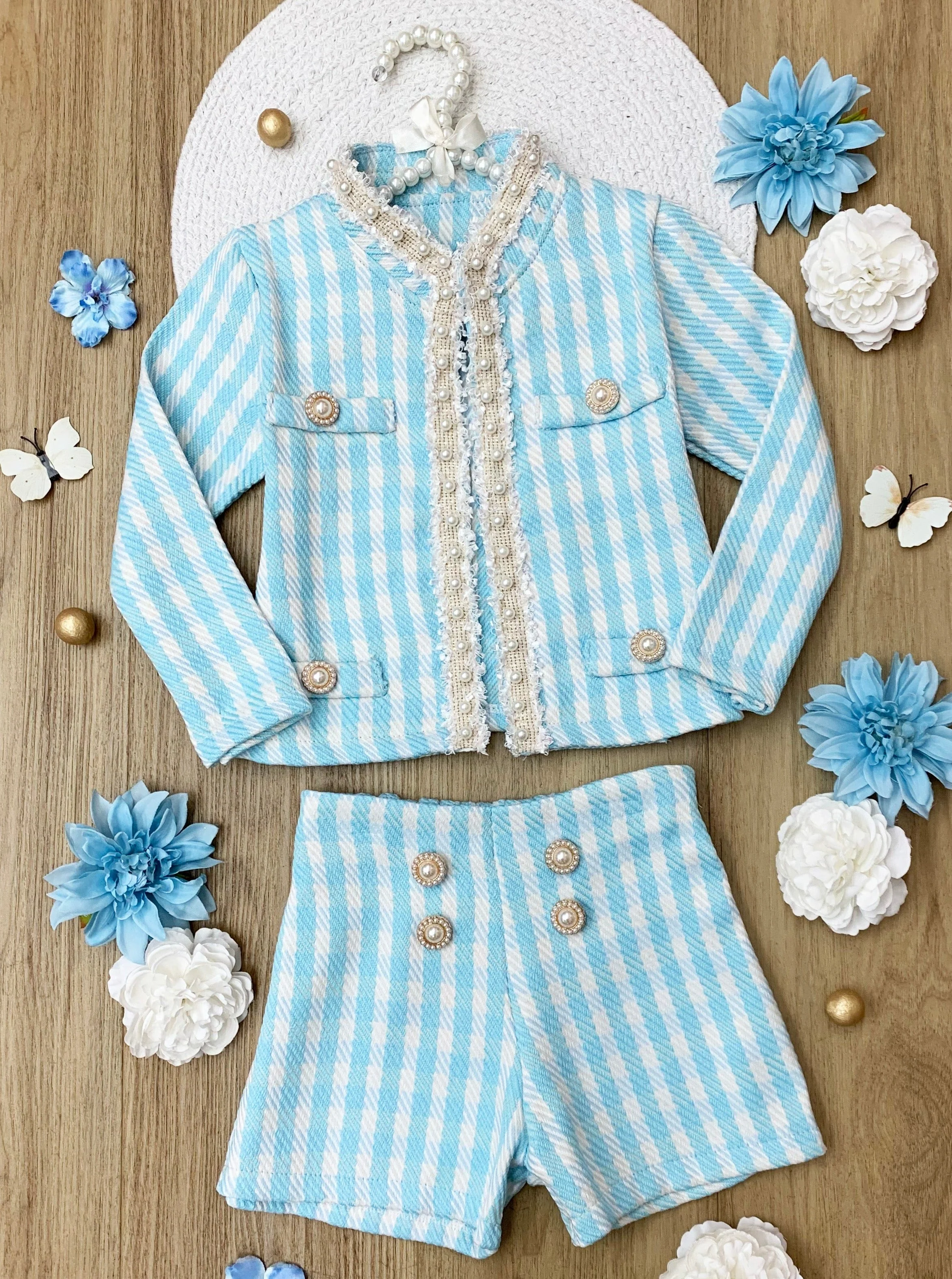 Preppy Outlook Blue Gingham Blazer and Short Set - Image 2