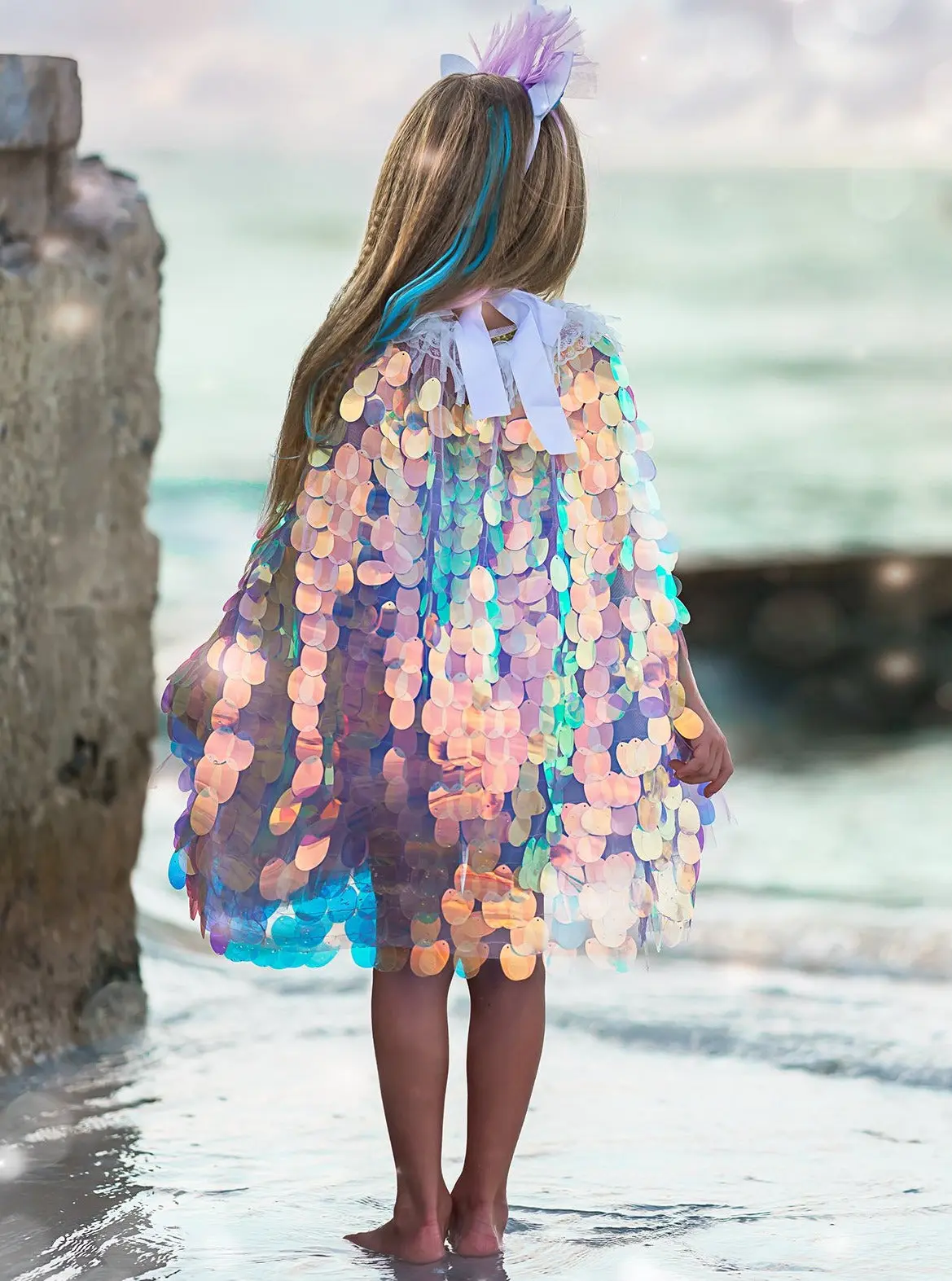 Girls Deluxe Mermaid Unicorn Costume Dress with Headband - Image 5