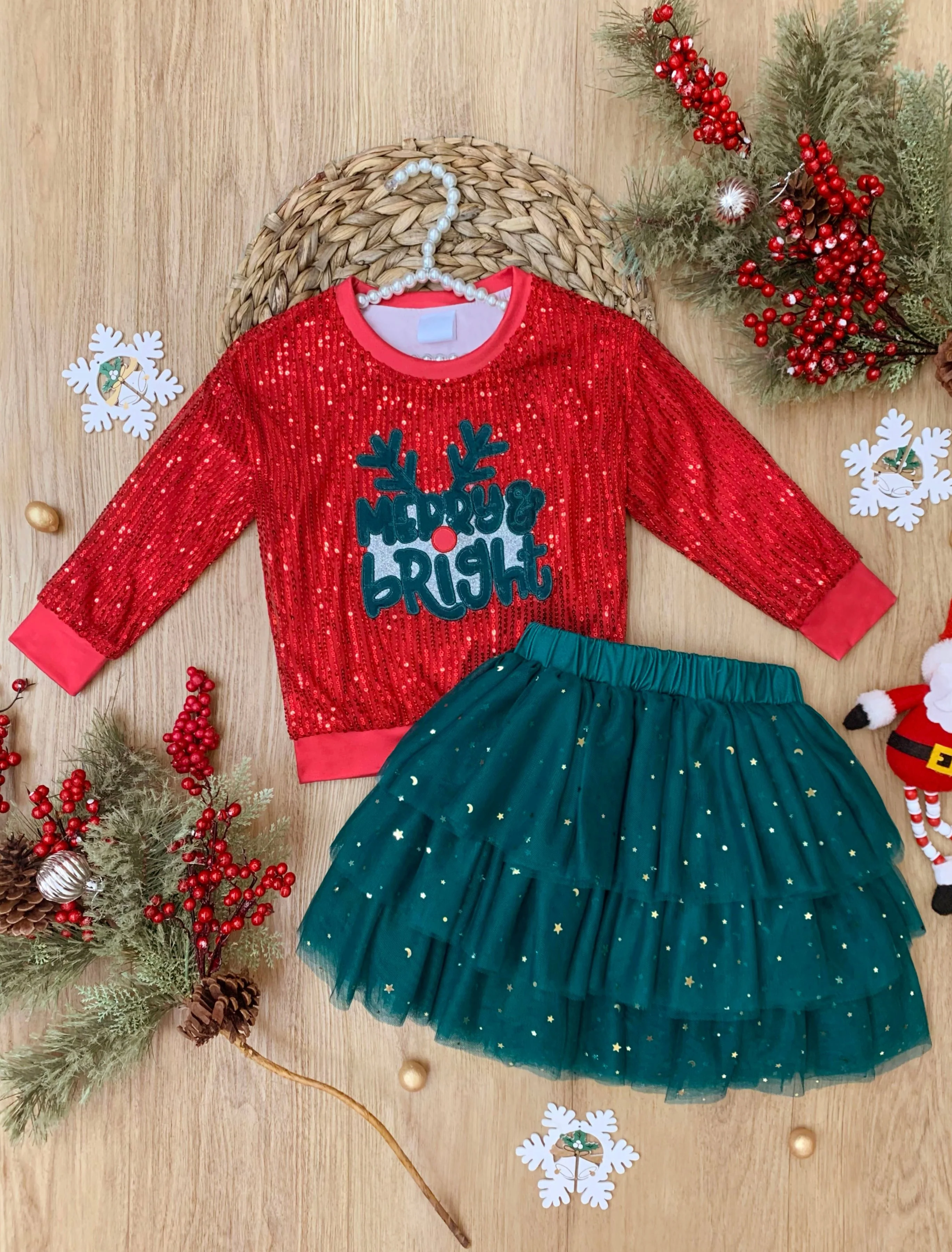 Merry & Bright Reindeer Top and Sequin Skirt Set - Image 4