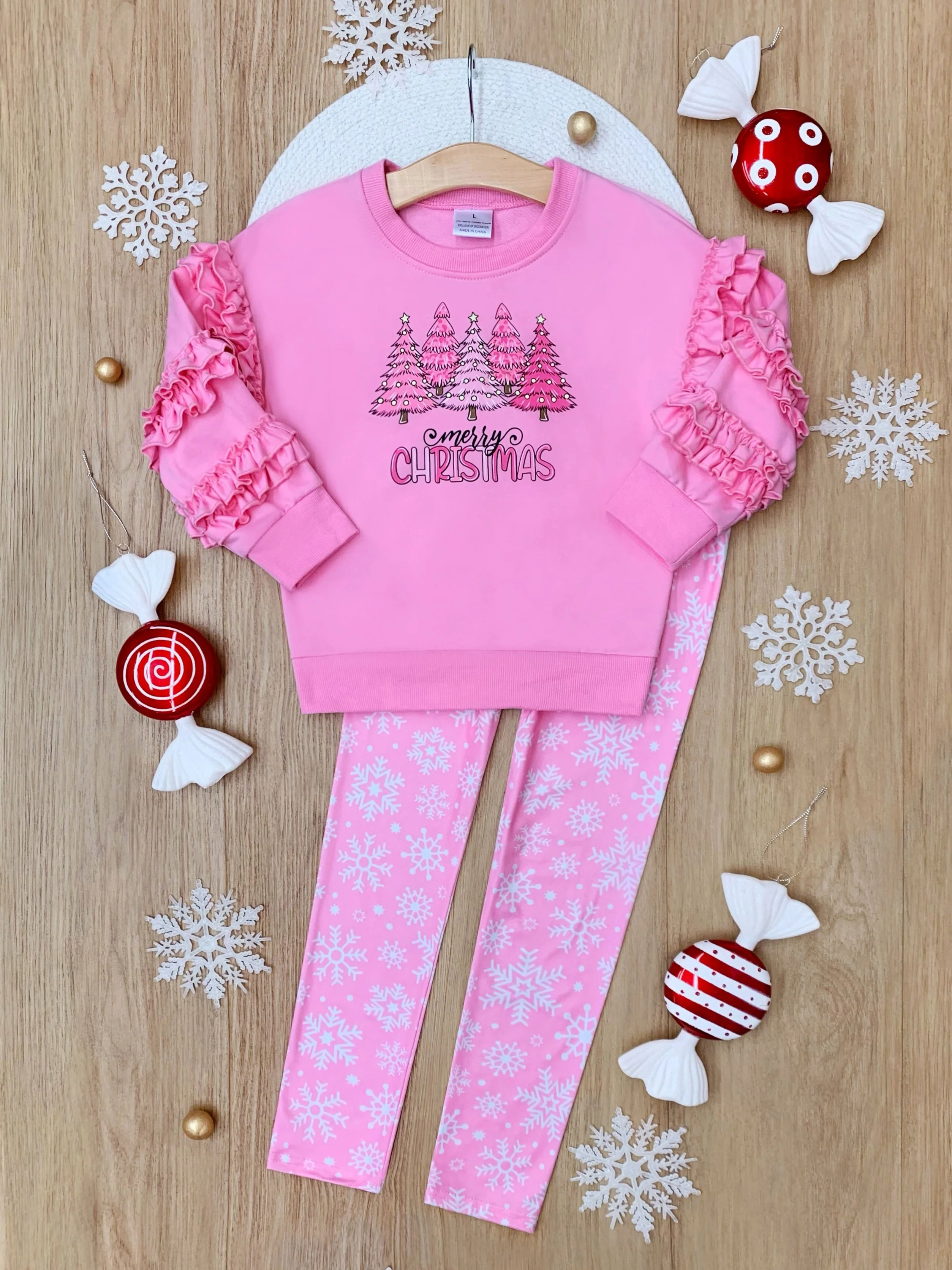 Merry Christmas Ruffle Top and Snowflake Legging Set - Image 2