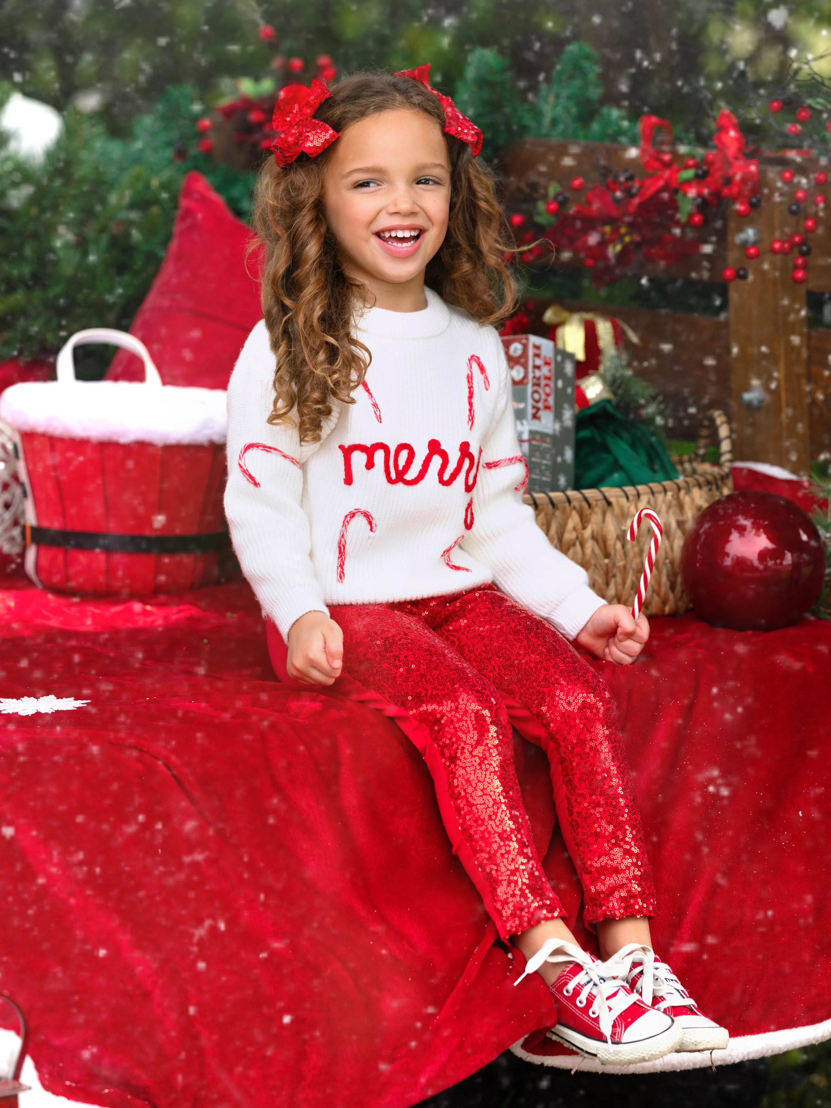 Merry Knit Sweater and Red Dazzling Sequin Pant Set - Image 4