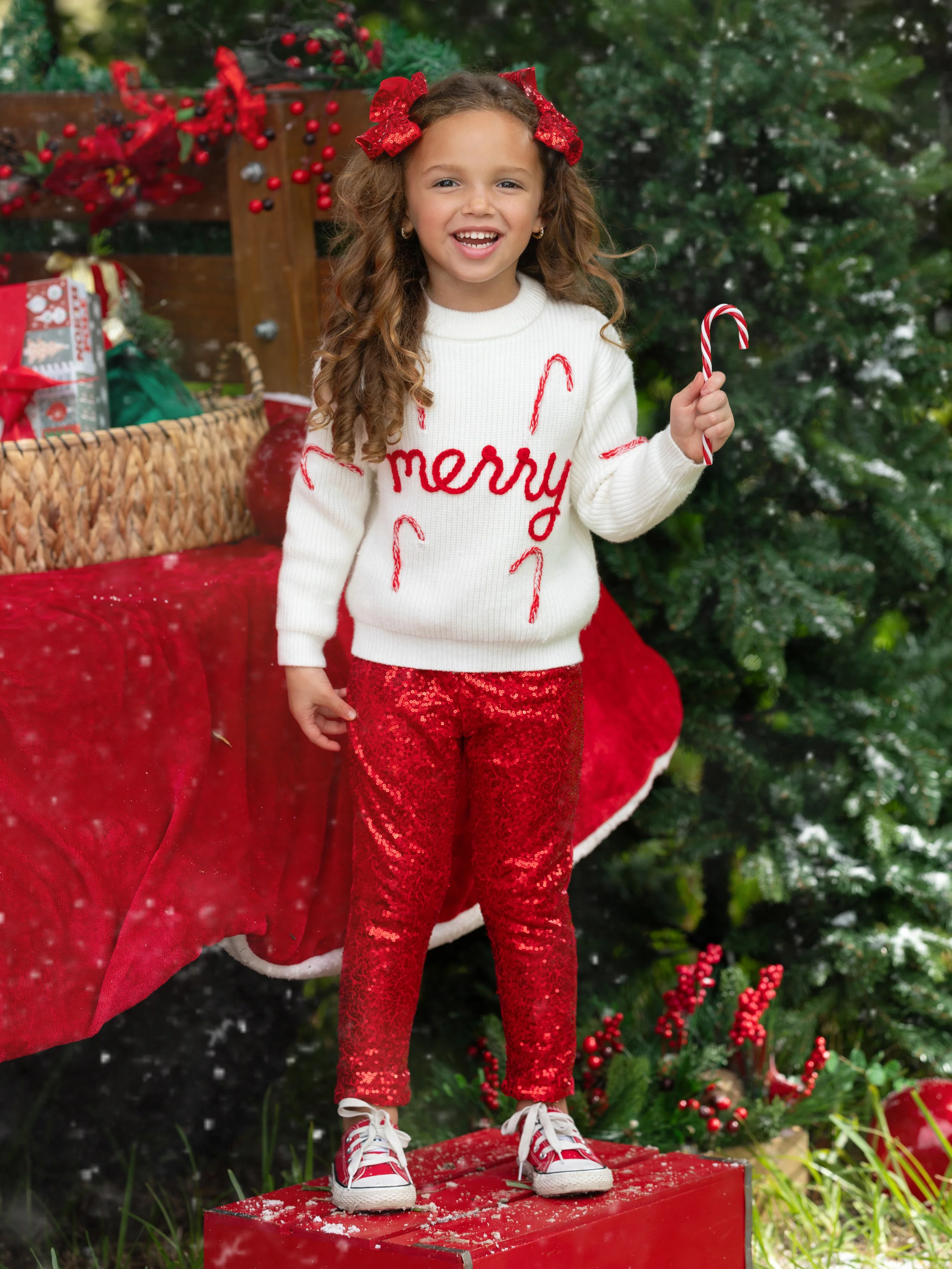 Merry Knit Sweater and Red Dazzling Sequin Pant Set - Image 5