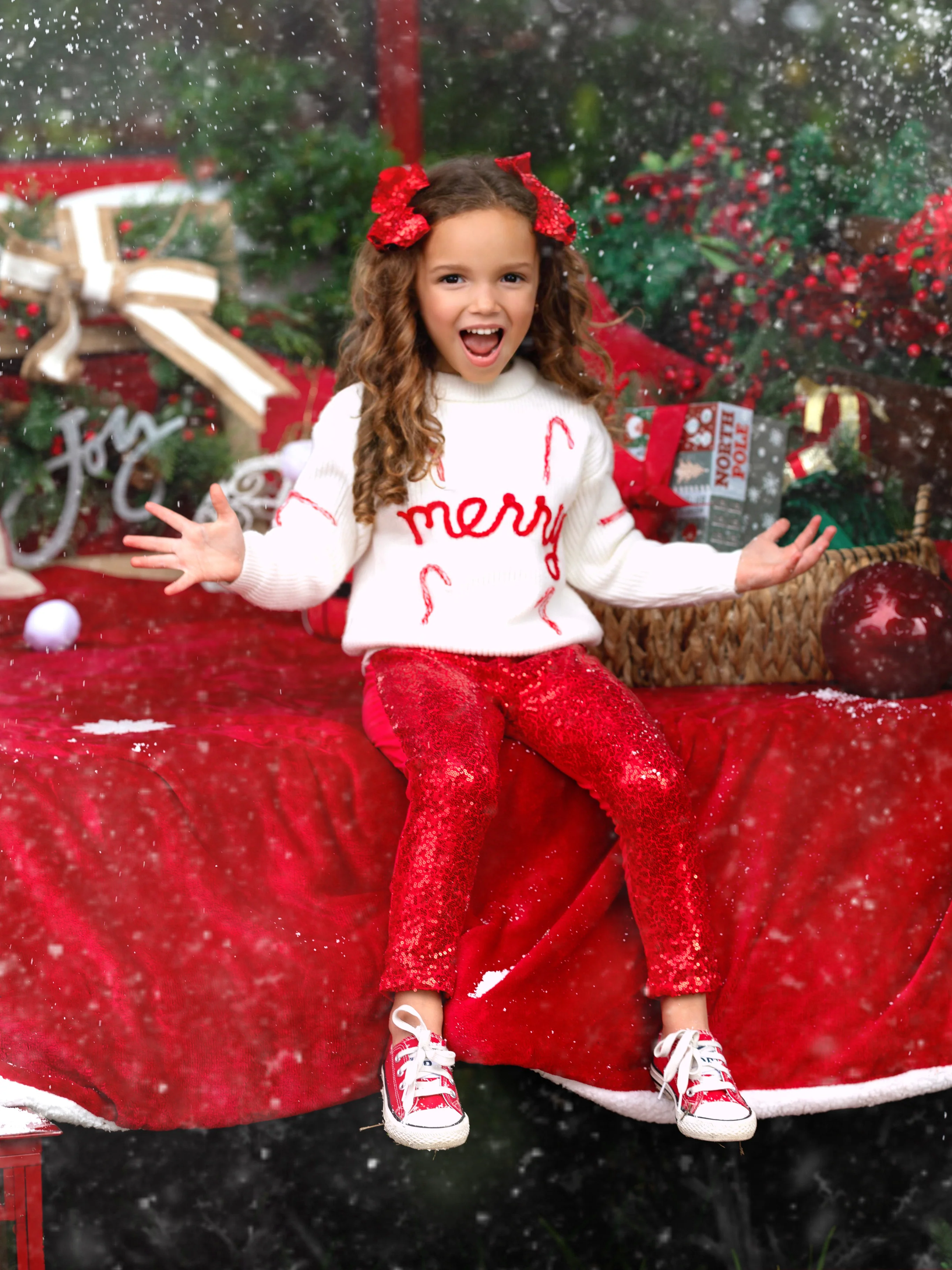 Merry Knit Sweater and Red Dazzling Sequin Pant Set - Image 6