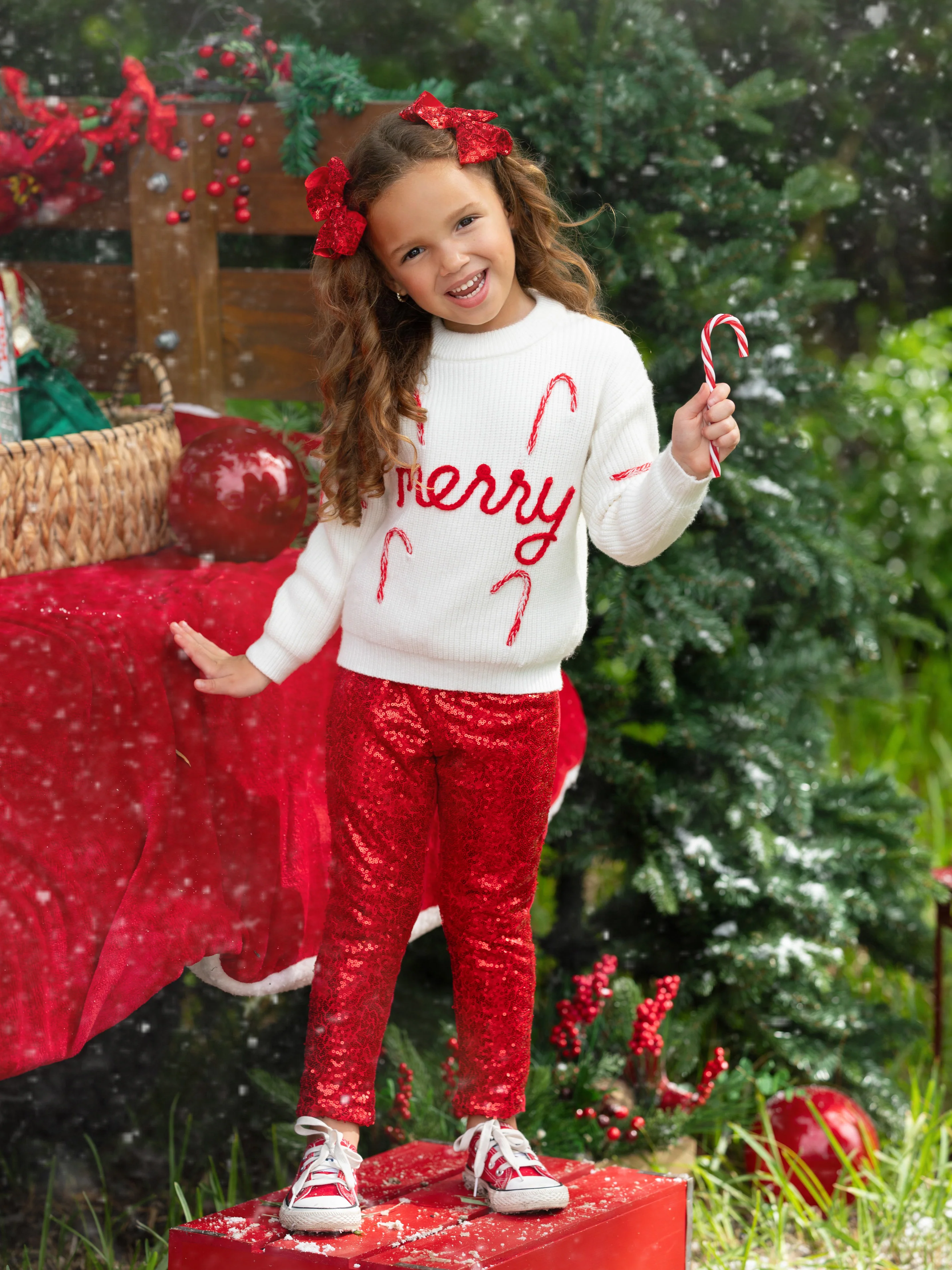 Merry Knit Sweater and Red Dazzling Sequin Pant Set - Image 7
