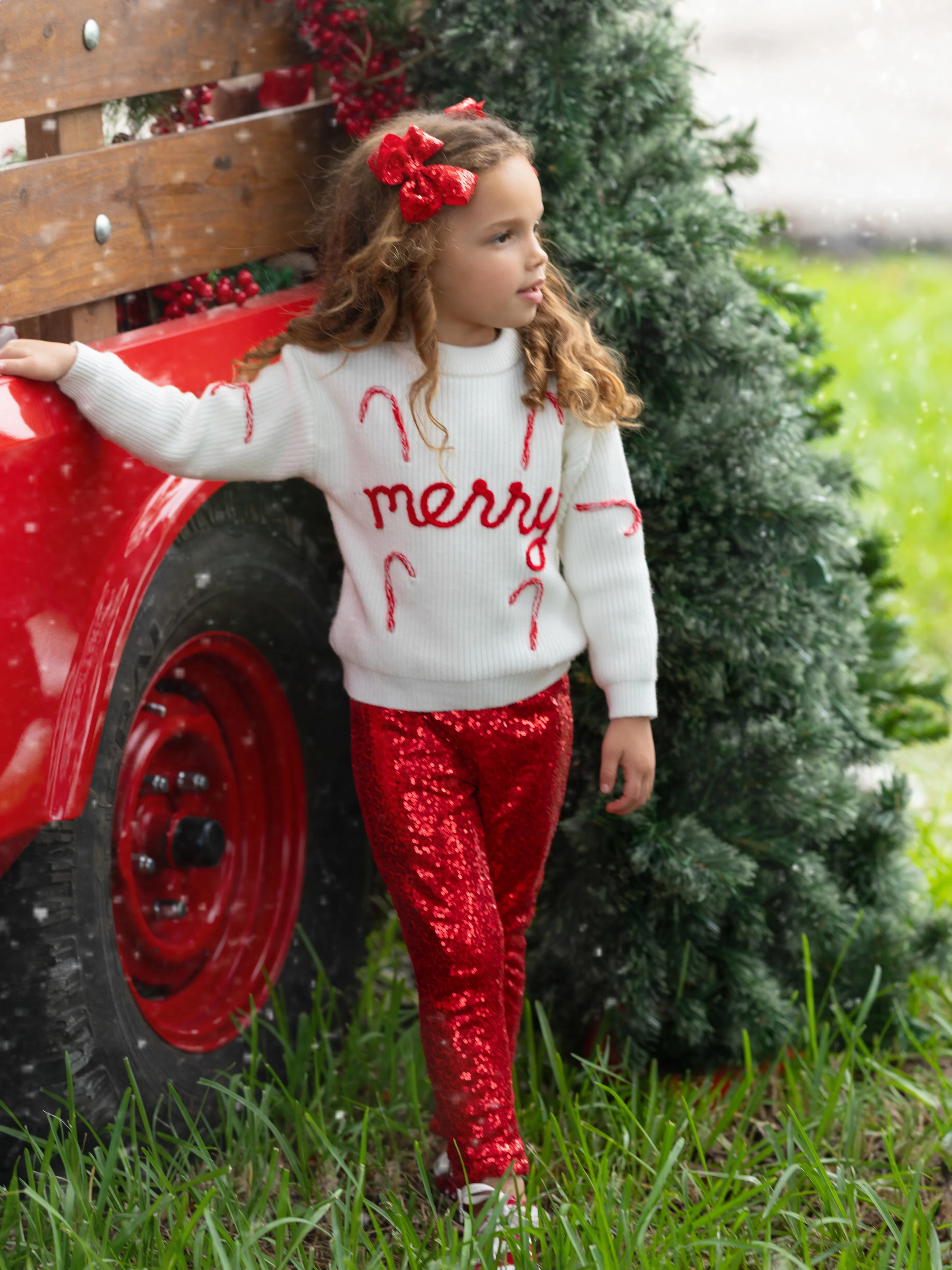 Merry Knit Sweater and Red Dazzling Sequin Pant Set - Image 8