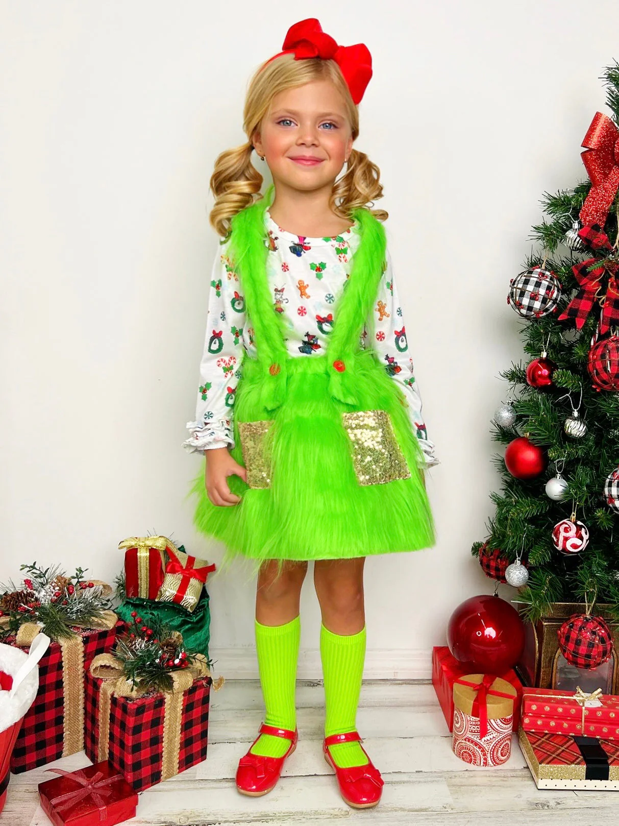 Merry Mischief Maker Long Sleeved Top and Fur Suspender Set - Image 5