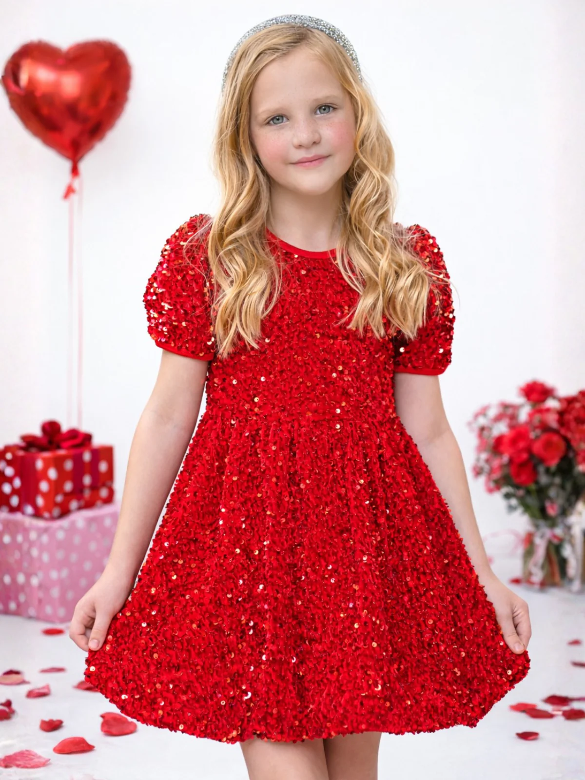 Glam Sparkle Sequin Puff Sleeve Dress - Image 2