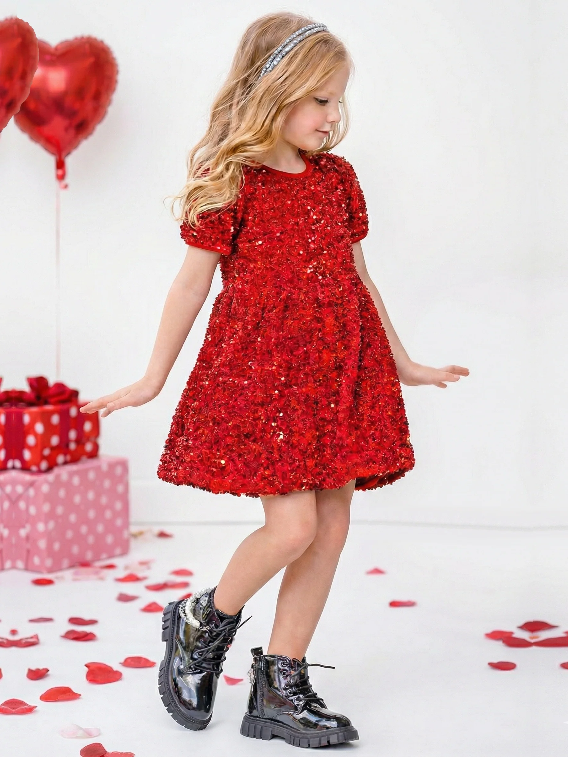 Glam Sparkle Sequin Puff Sleeve Dress - Image 3