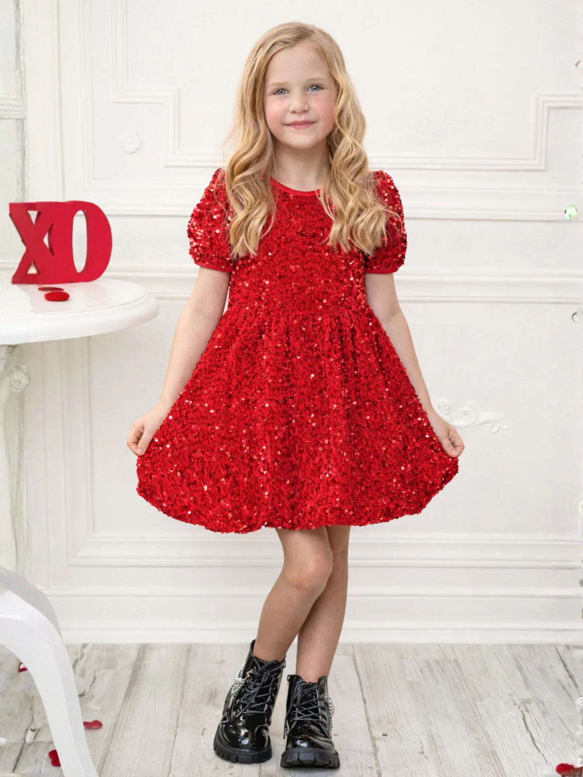 Glam Sparkle Sequin Puff Sleeve Dress - Image 4