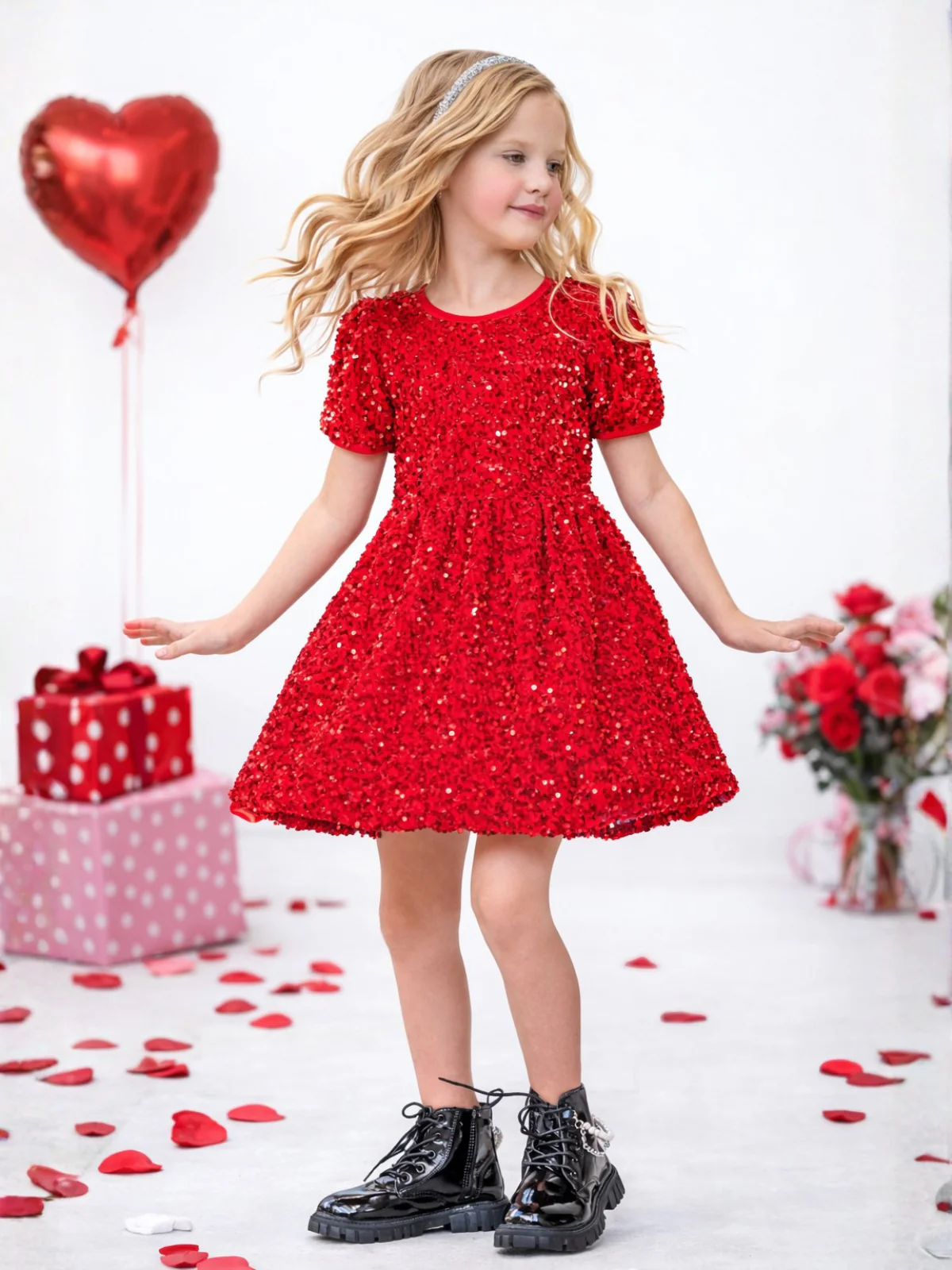 Glam Sparkle Sequin Puff Sleeve Dress - Image 5