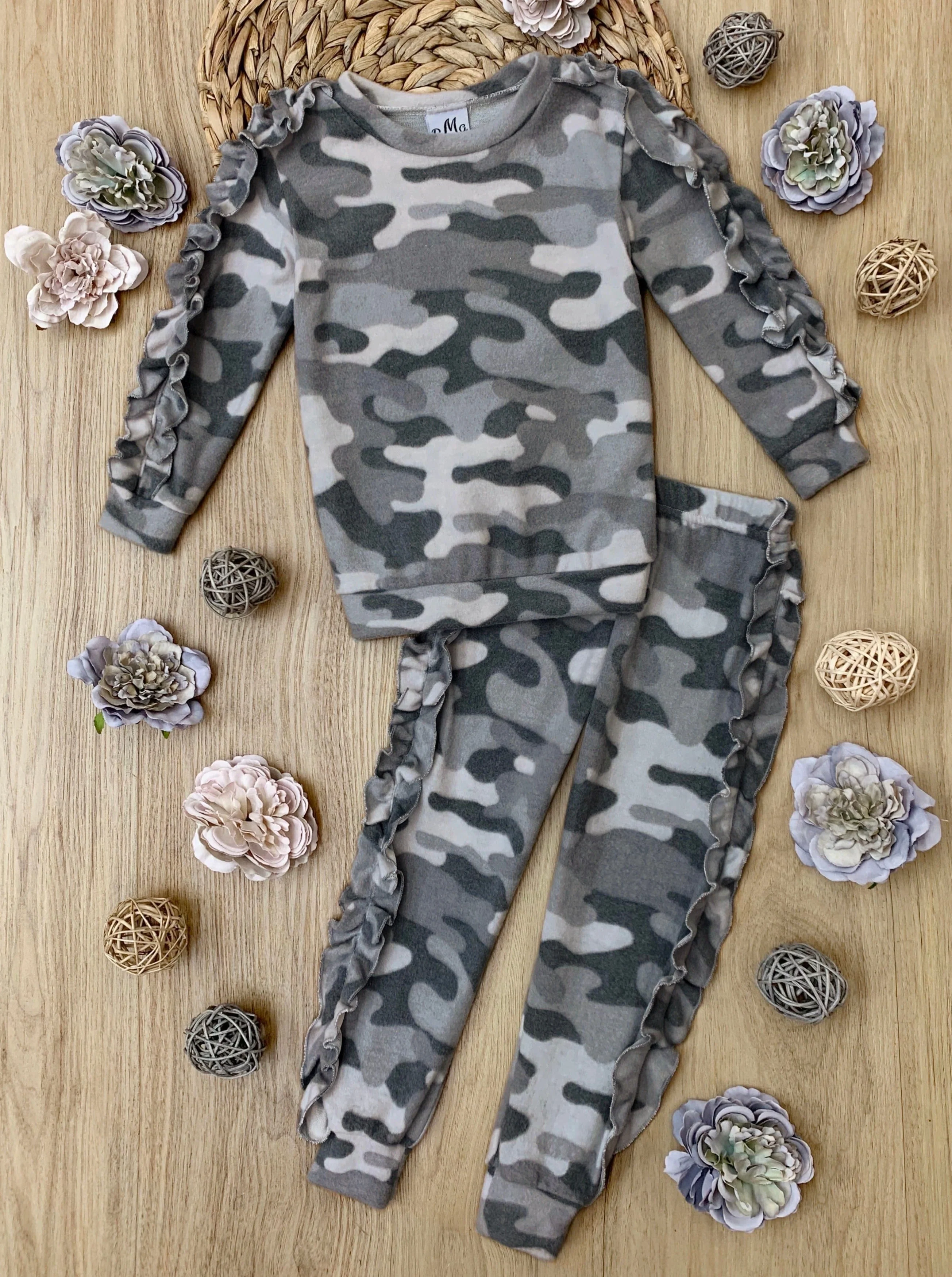 In Command Grey Camo Ruffle Jogger Set - Image 3