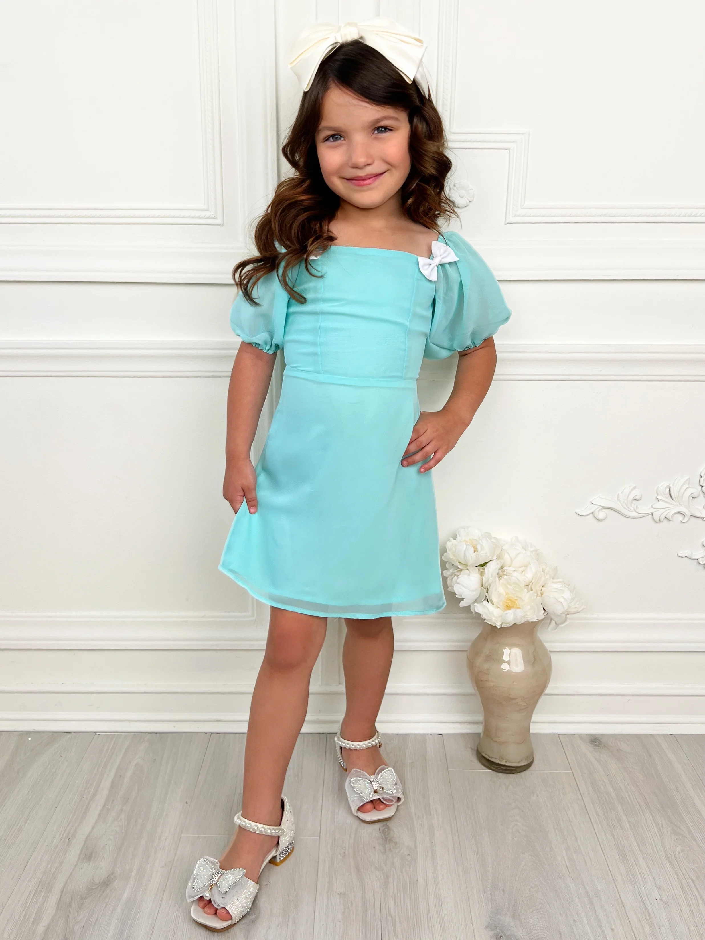 Mint Dream Bow Sleeve Party Dress - Image 2