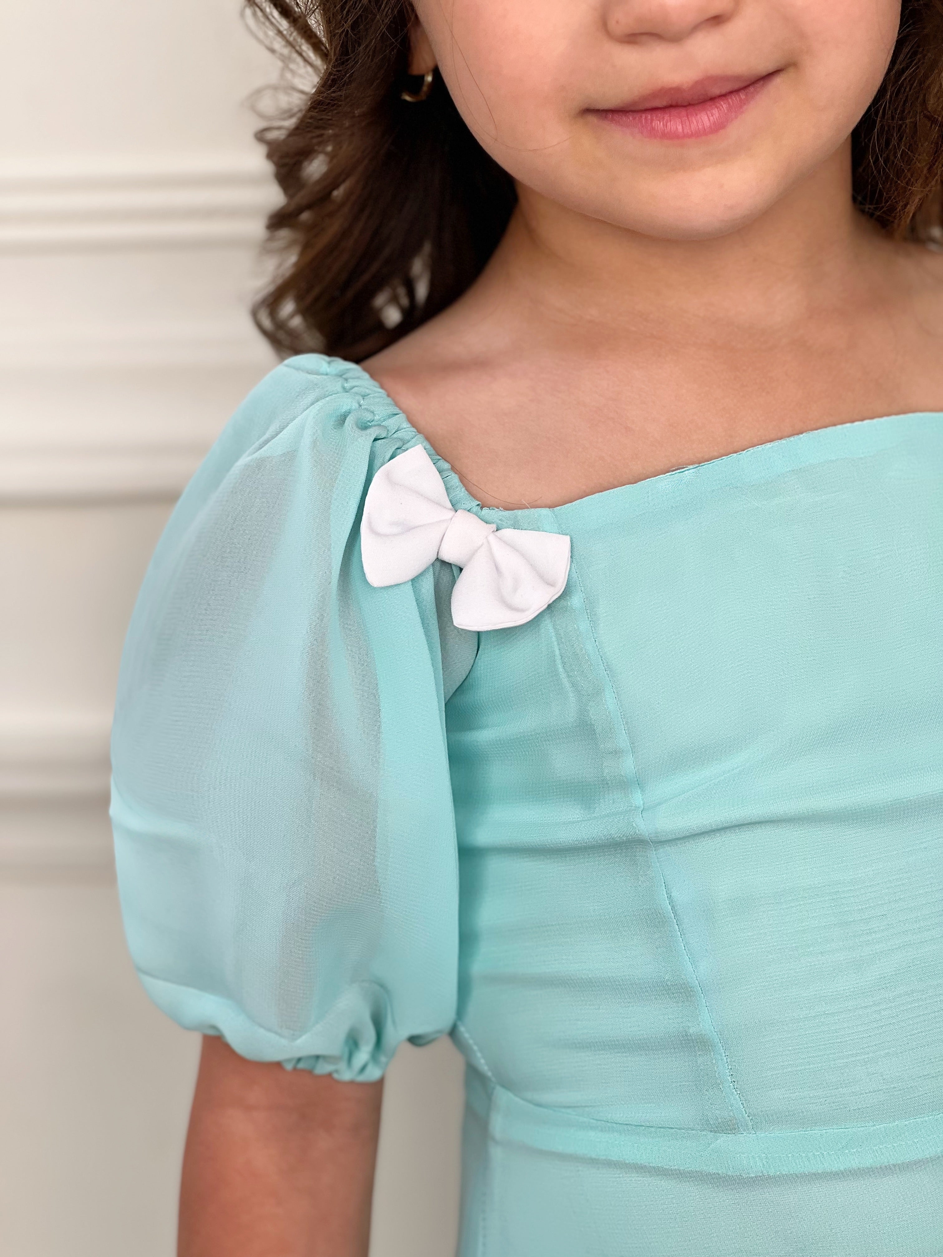 Mint Dream Bow Sleeve Party Dress - Image 3