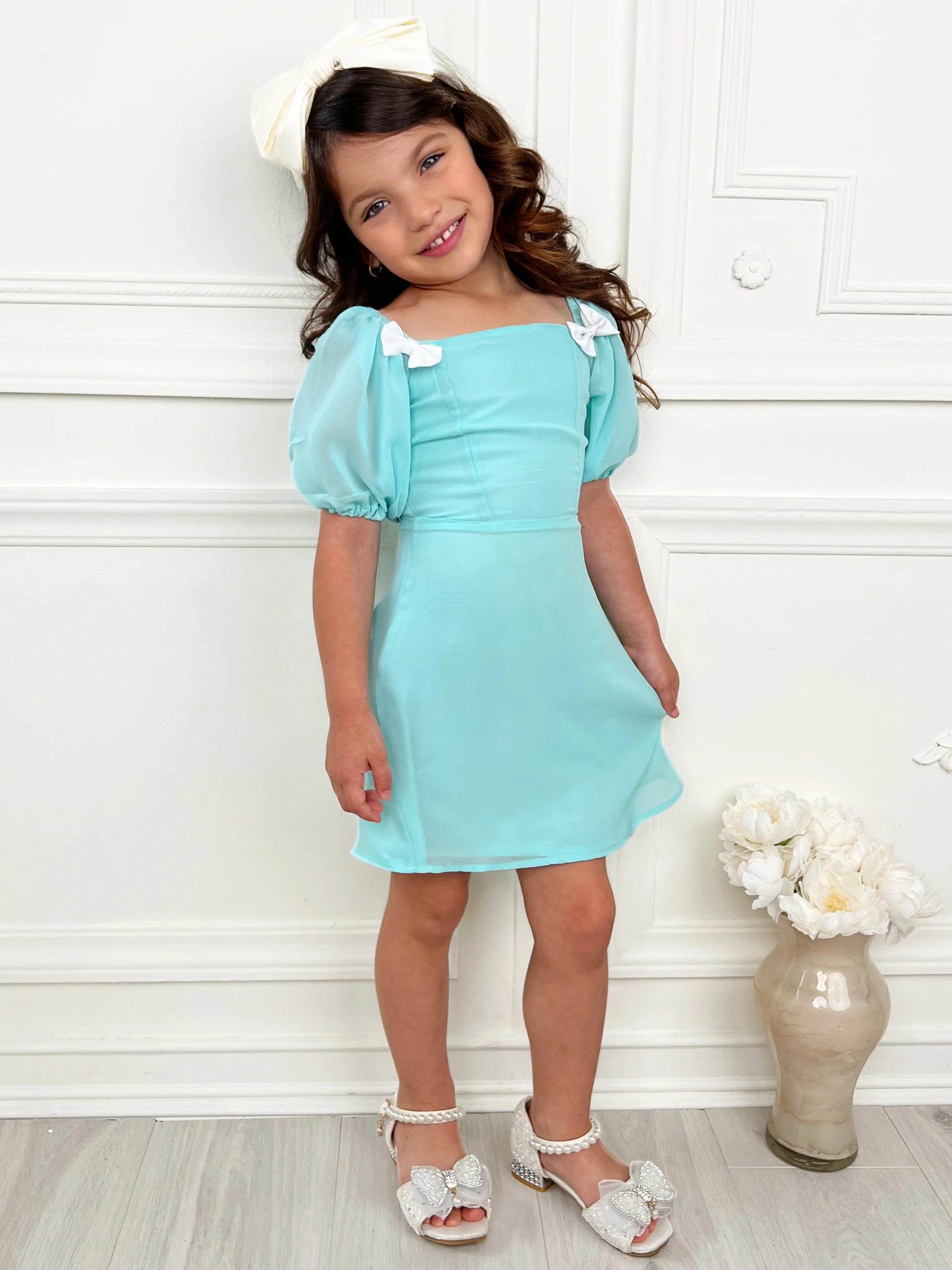Mint Dream Bow Sleeve Party Dress - Image 4