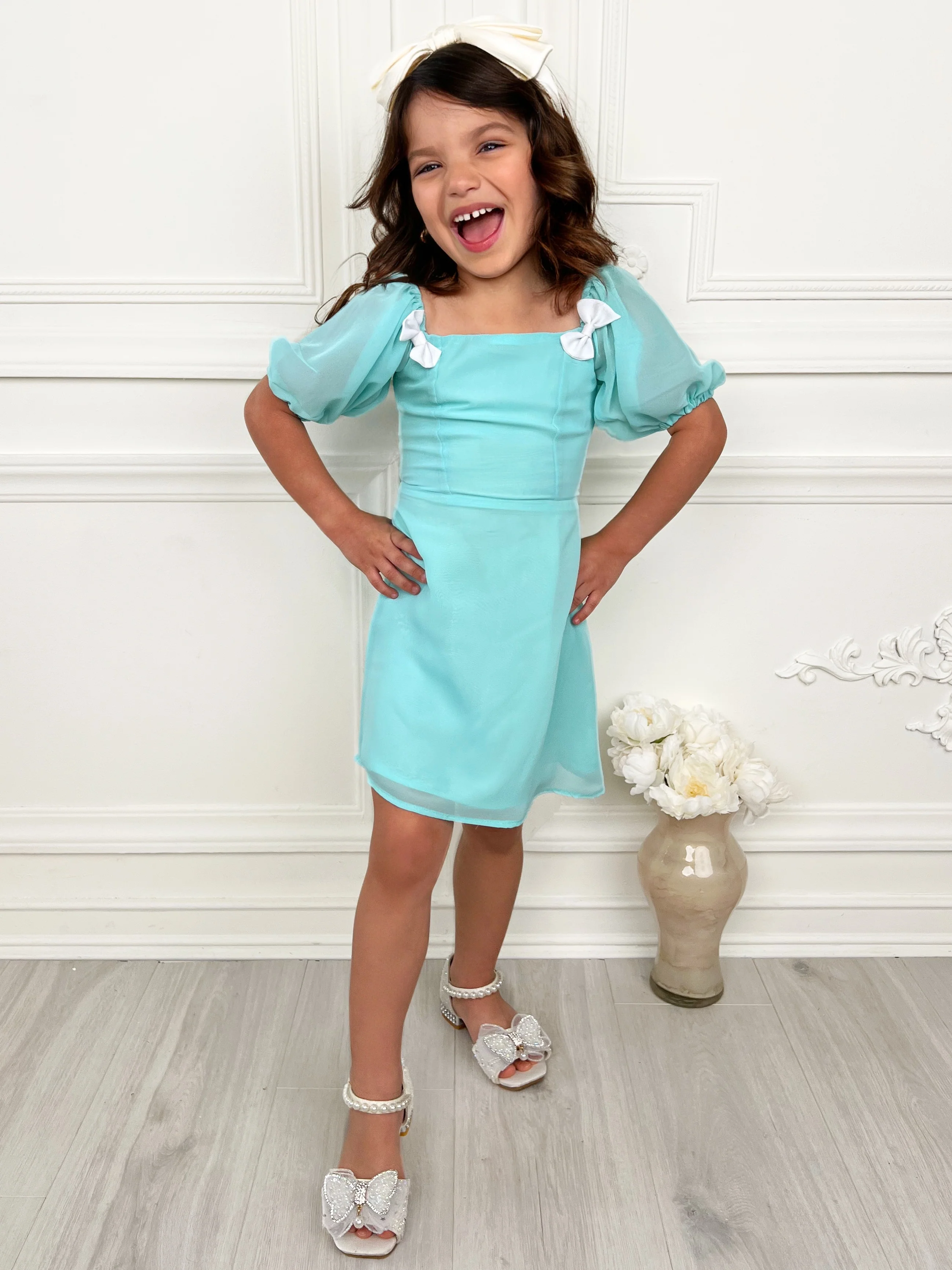 Mint Dream Bow Sleeve Party Dress - Image 5