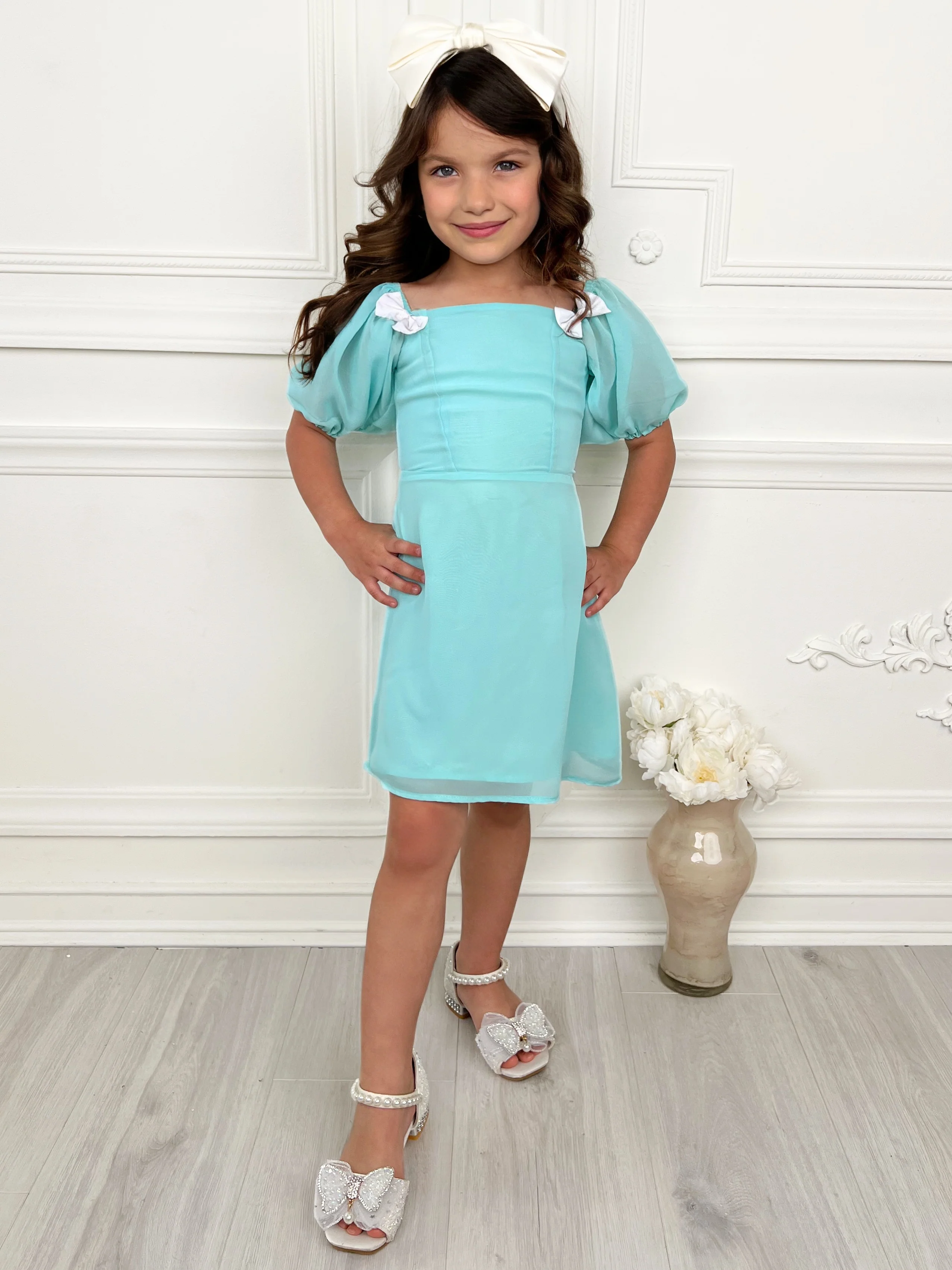 Mint Dream Bow Sleeve Party Dress - Image 6