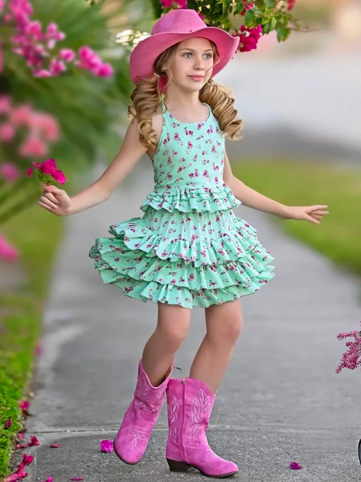Mint Floral Top and Ruffled Skirt Set - Image 2