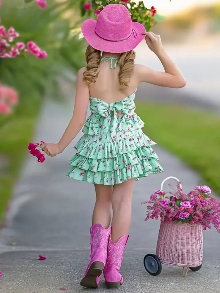 Mint Floral Top and Ruffled Skirt Set - Image 4