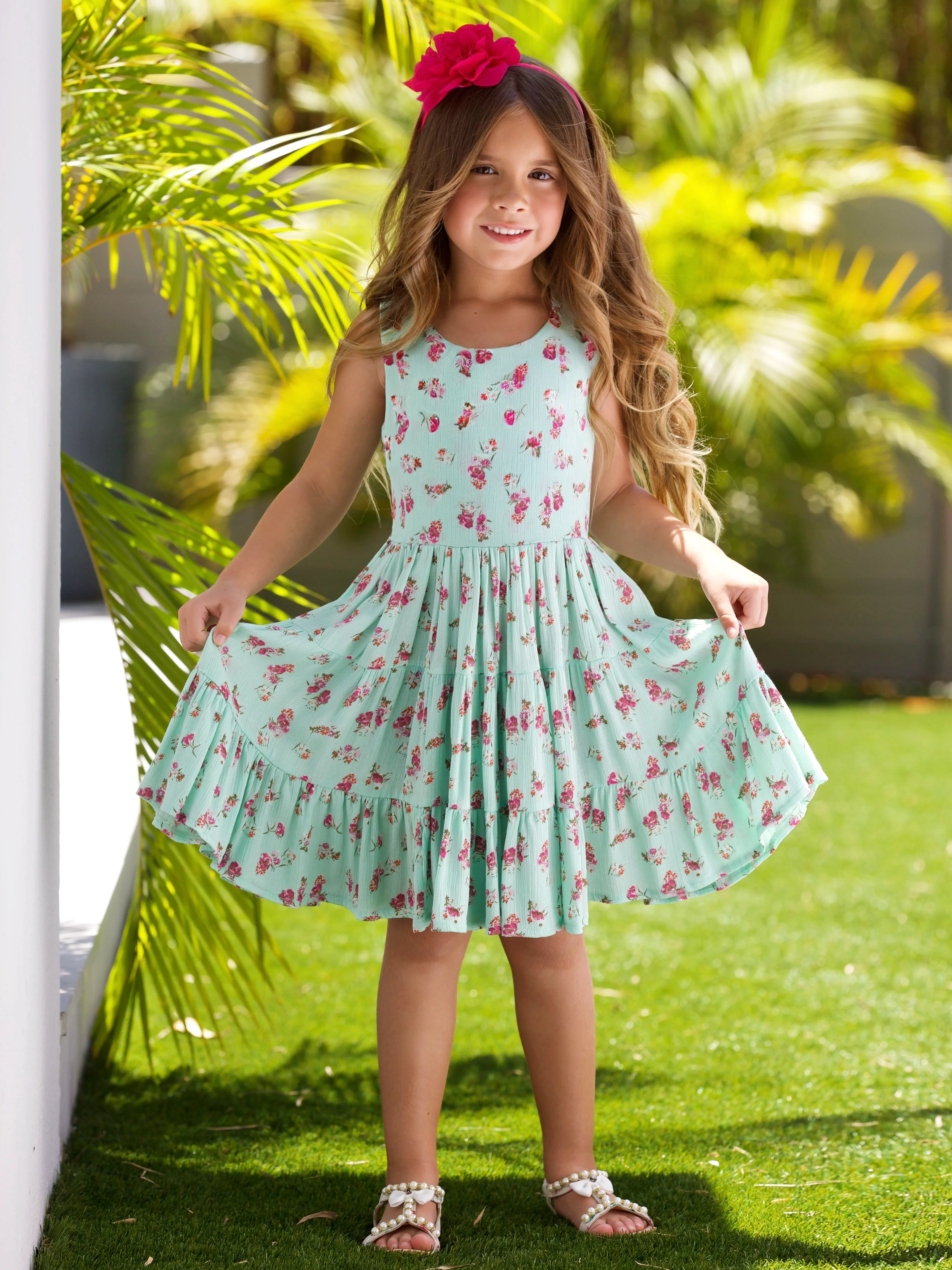 Boho Mint Floral Tiered Dress - Image 2