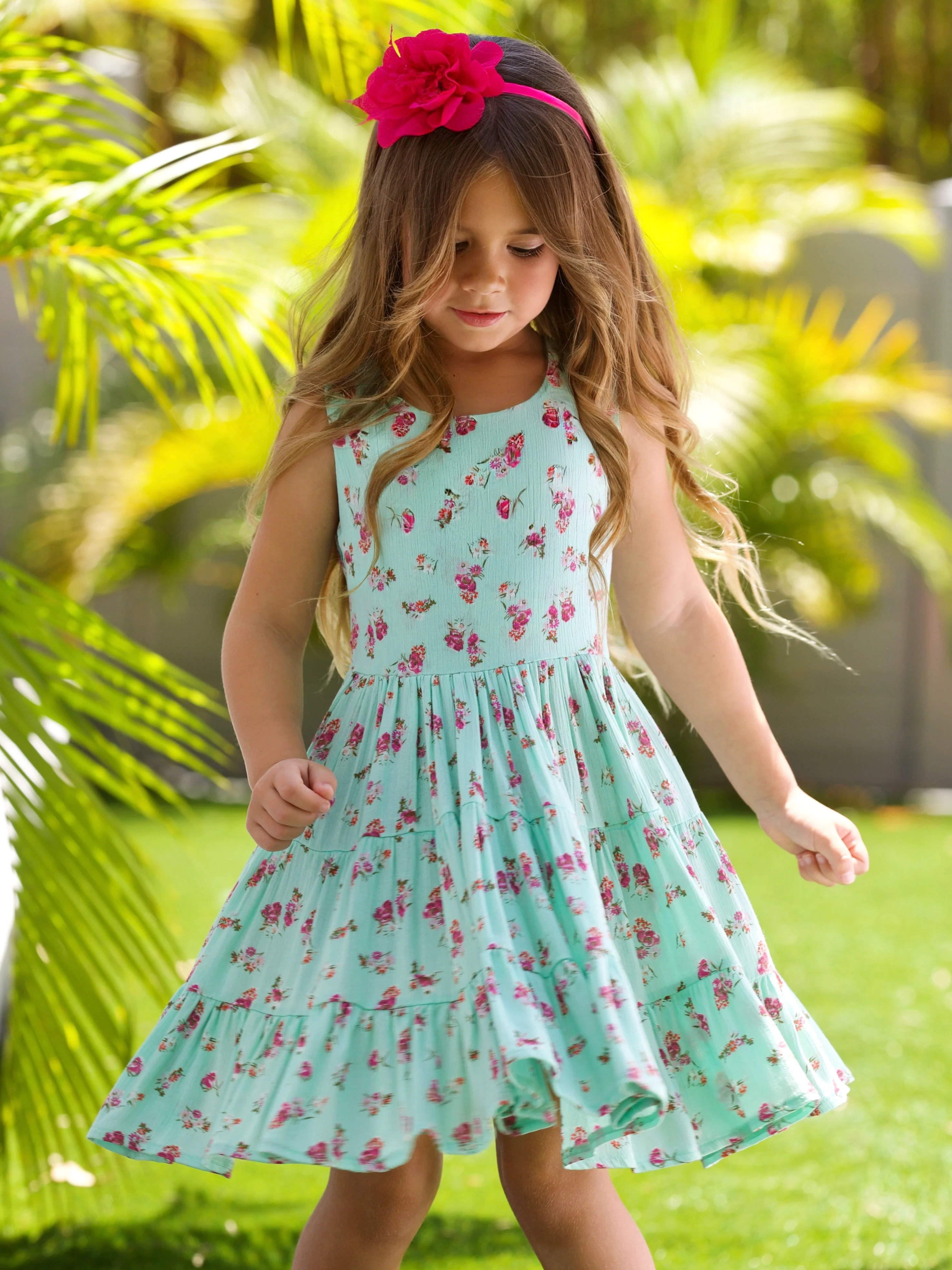 Boho Mint Floral Tiered Dress - Image 4