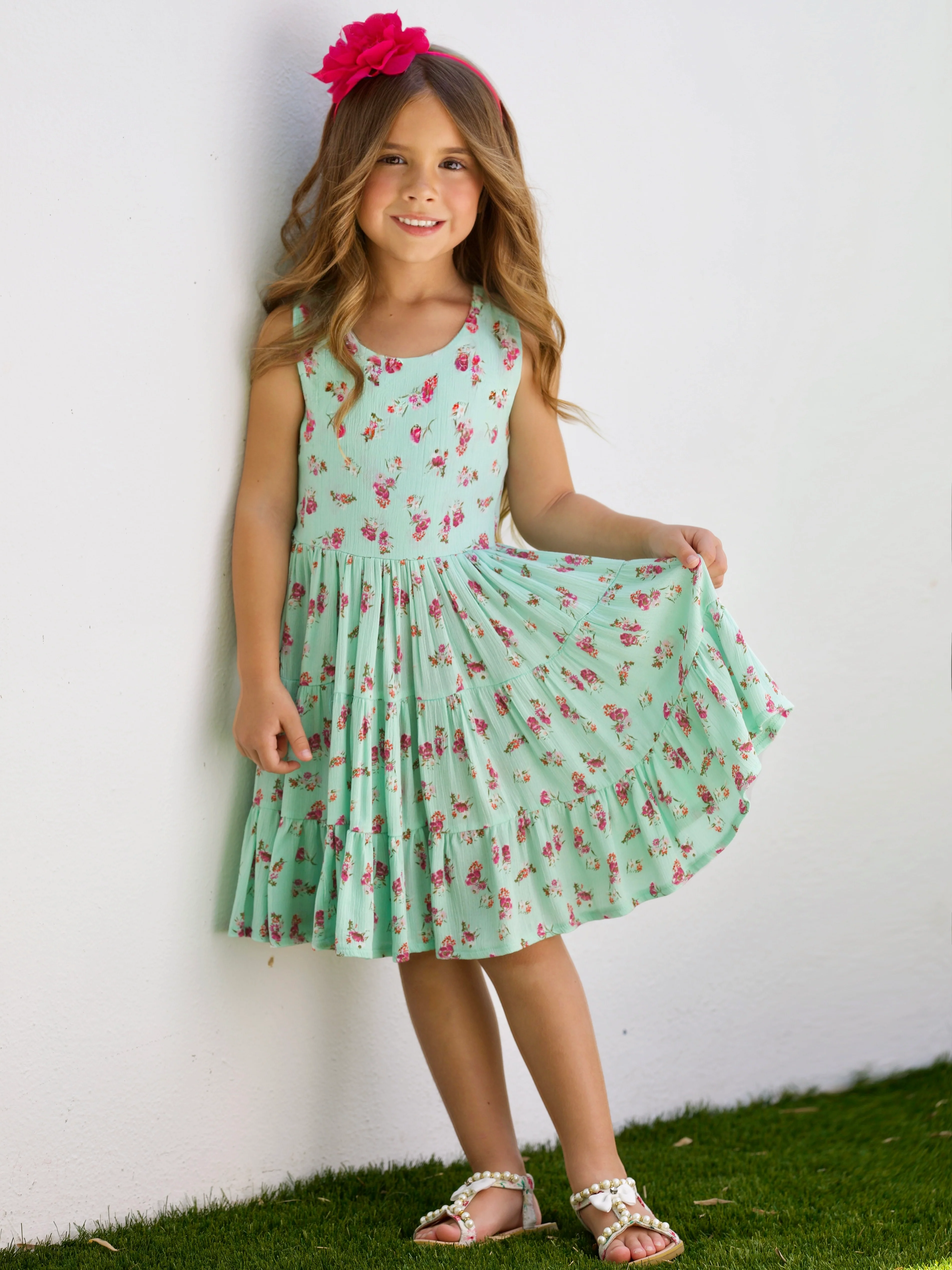 Boho Mint Floral Tiered Dress - Image 5