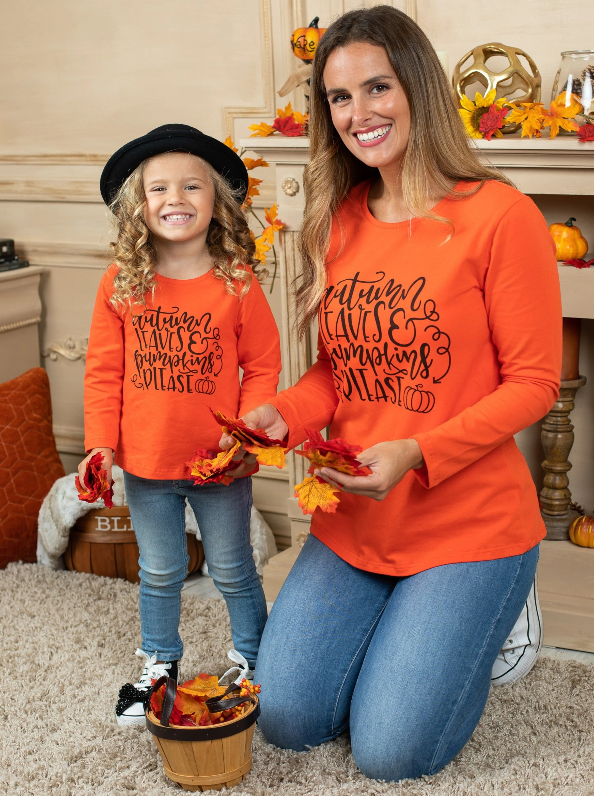 Mommy and Me Autumn Leaves and Pumpkins Please Top - Image 2