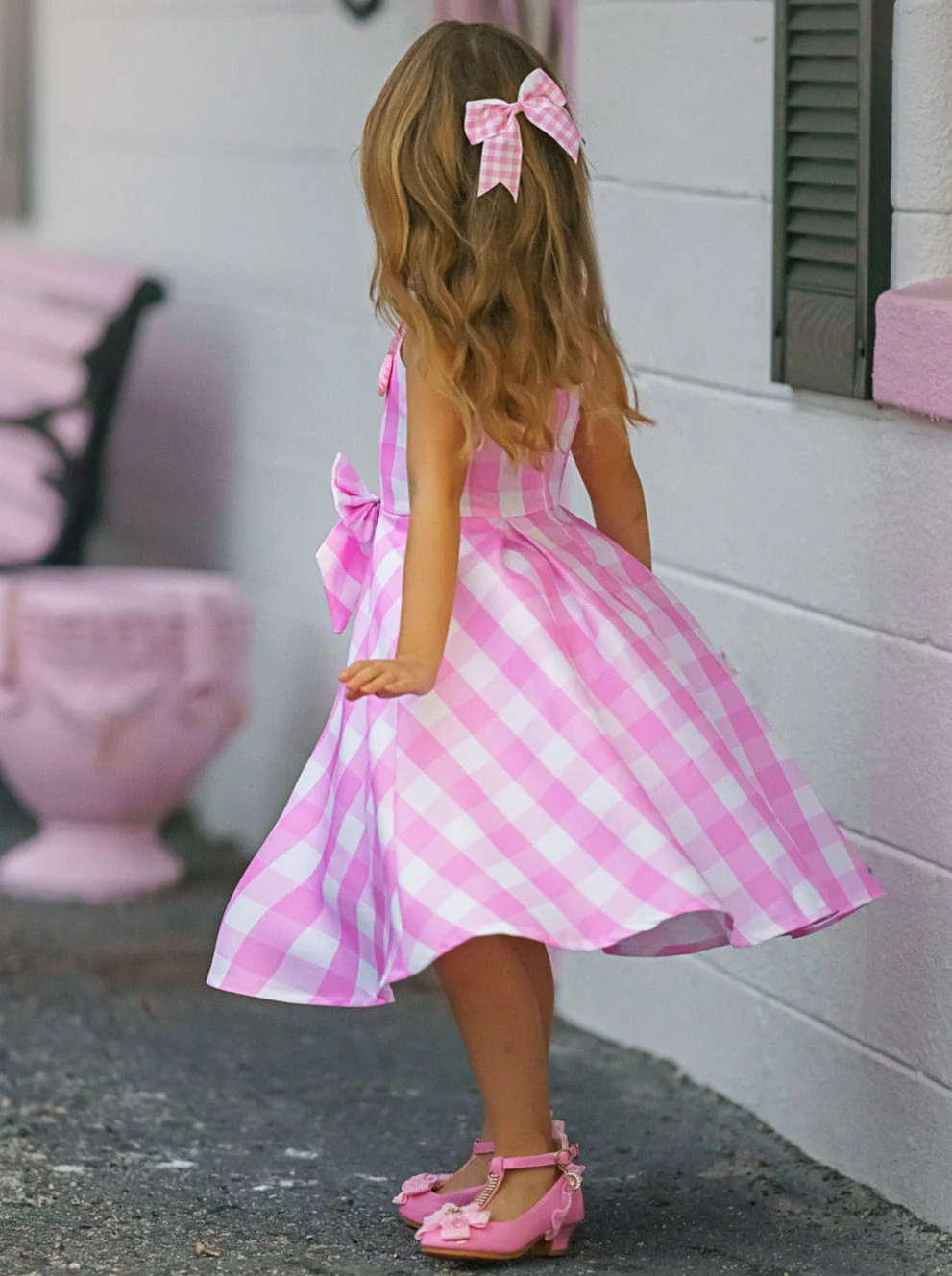 Mommy and Me Barbiecore Gingham Costume Dress with Necklace - Image 10