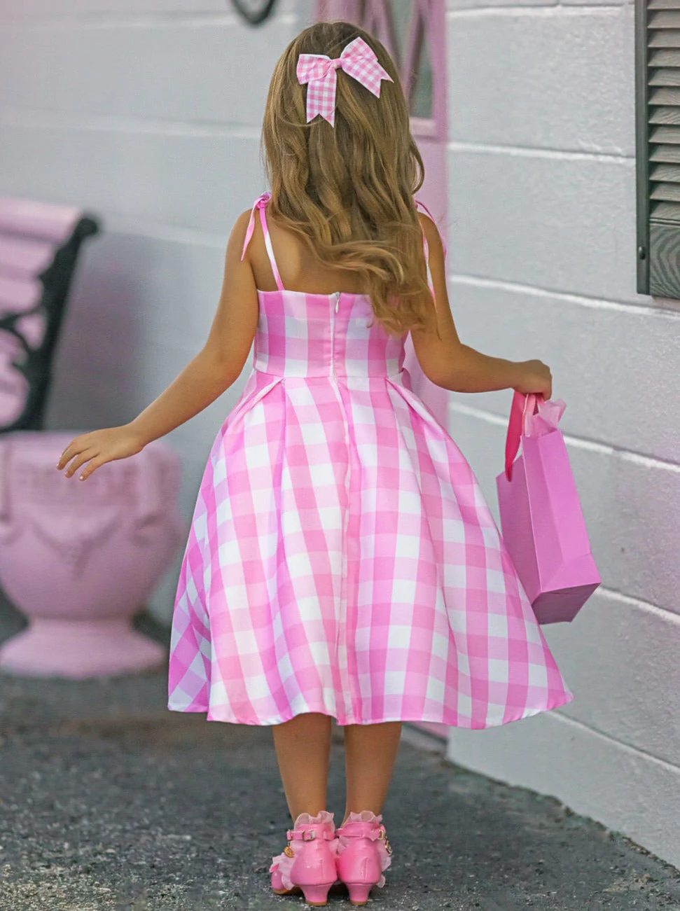 Mommy and Me Barbiecore Gingham Costume Dress with Necklace - Image 7