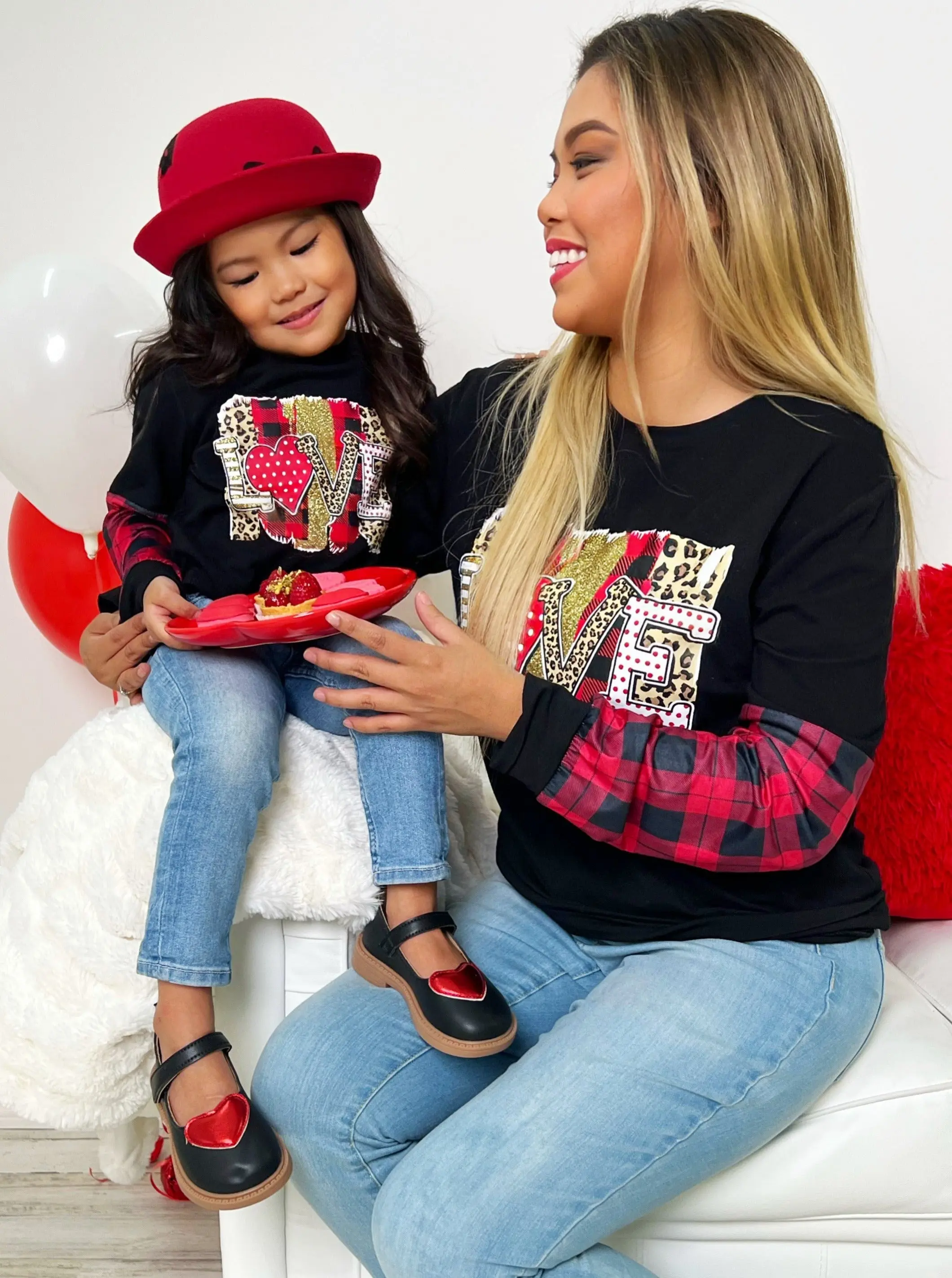 Mommy and Me Love You Lots Mixed Print Top - Image 3