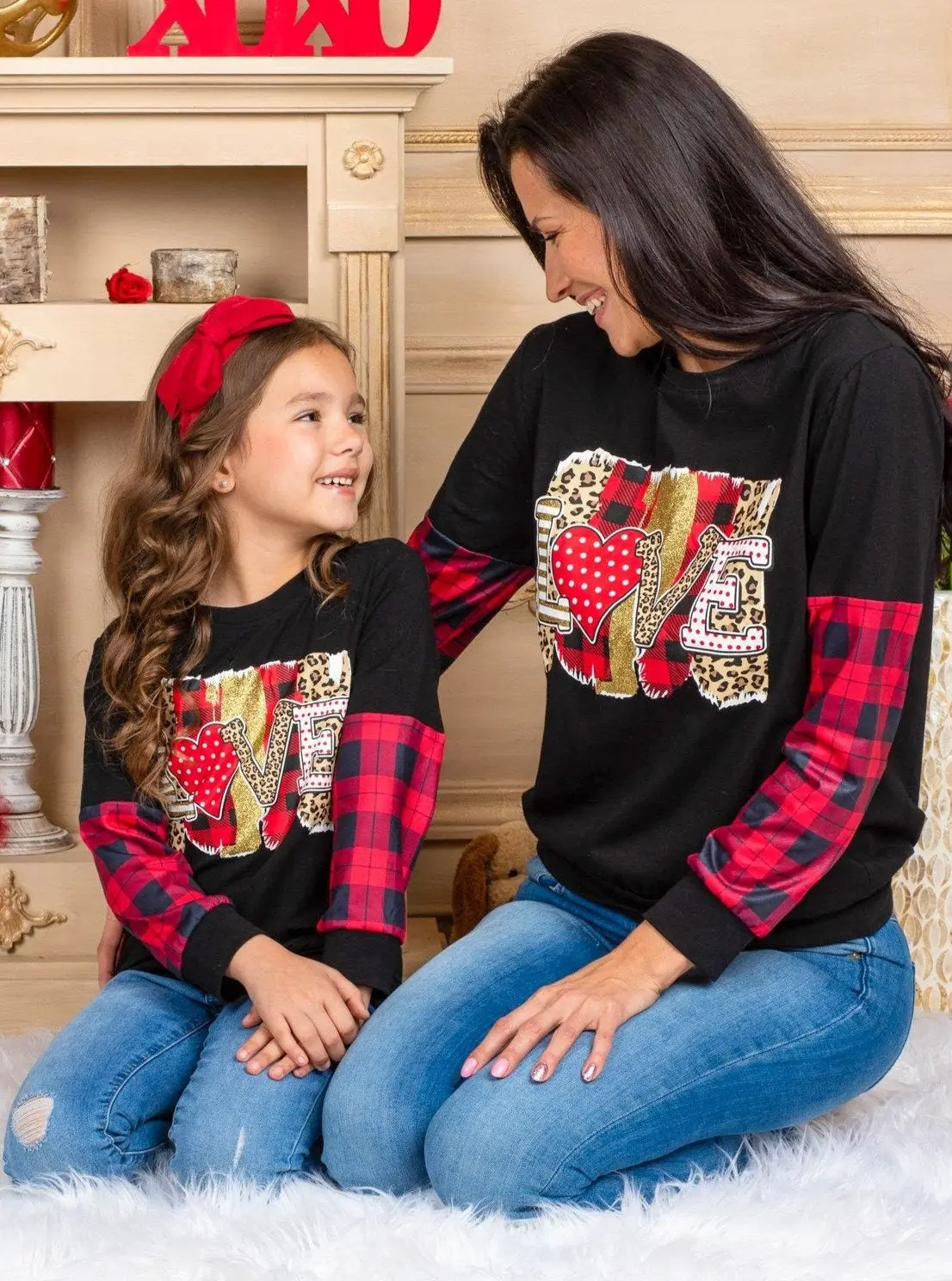 Mommy and Me Love You Lots Mixed Print Top - Image 4