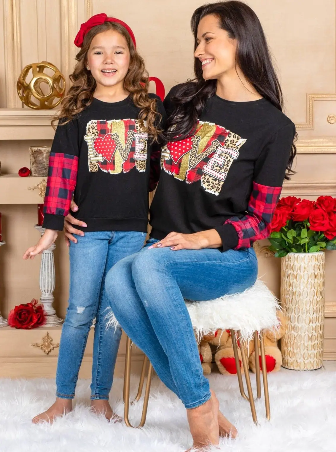 Mommy and Me Love You Lots Mixed Print Top - Image 7